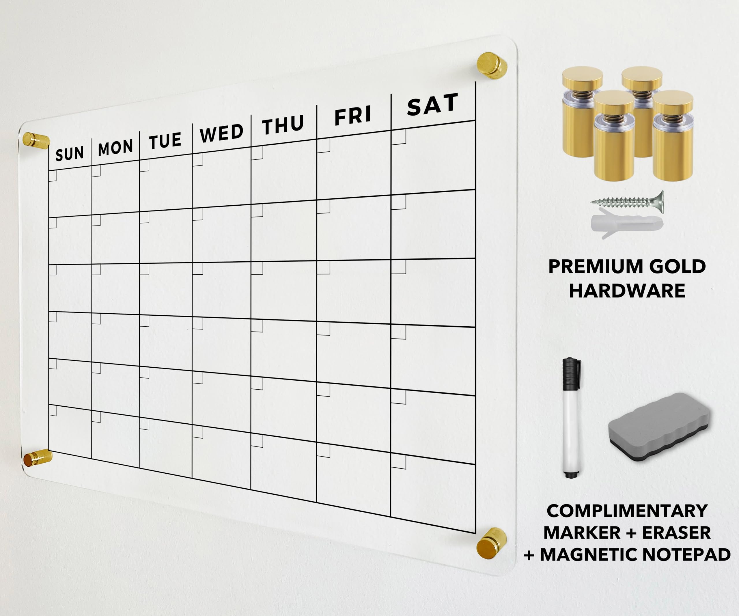 2025 Dry Erase Wall Calendar - Premium Acrylic Family Planner with Gold Hardware | 28x20