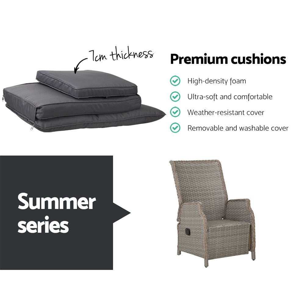 Elara Outdoor Recliner Patio Chair - Grey - Adjustable Lounge Chair for Backyard, Poolside & Garden Relaxation - Weather-Resistant & Comfortable