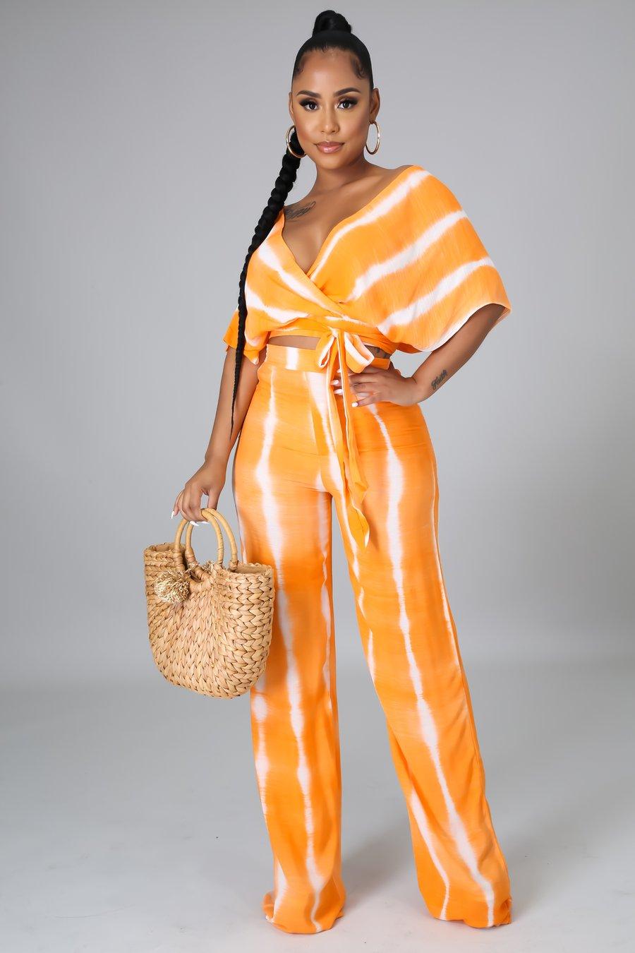 Island Living Palazzo Pant Set - Flowy & Comfortable Women's Lounge Pants in Orange for Beach Vacation & Summer Relaxation