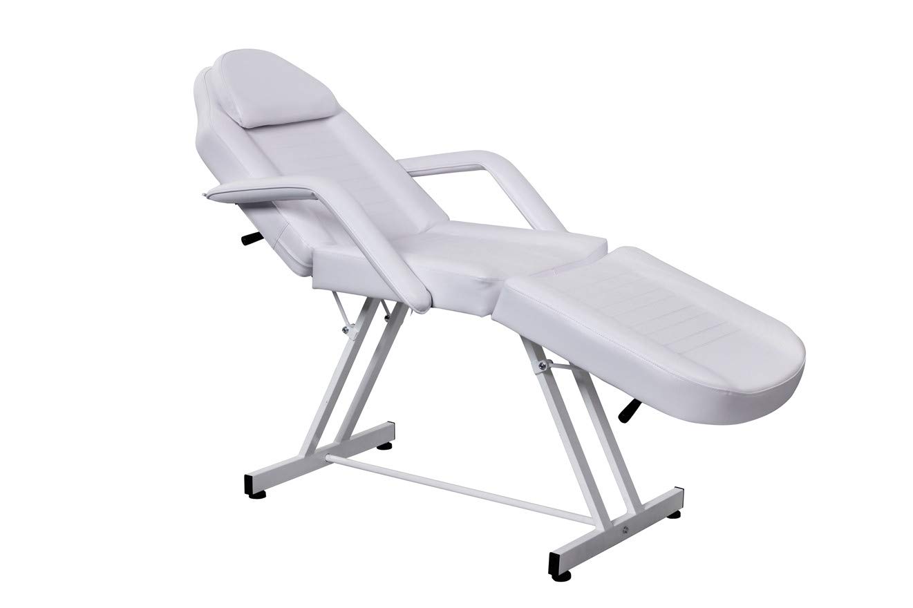 Professional White Convertible Massage Bed Chair with Stool - Spa, Salon & Tattoo Facial Table - Adjustable Beauty Equipment for Relaxation & Therapy | Perfect for Home Spa, Salon Treatments & Tattoo Sessions