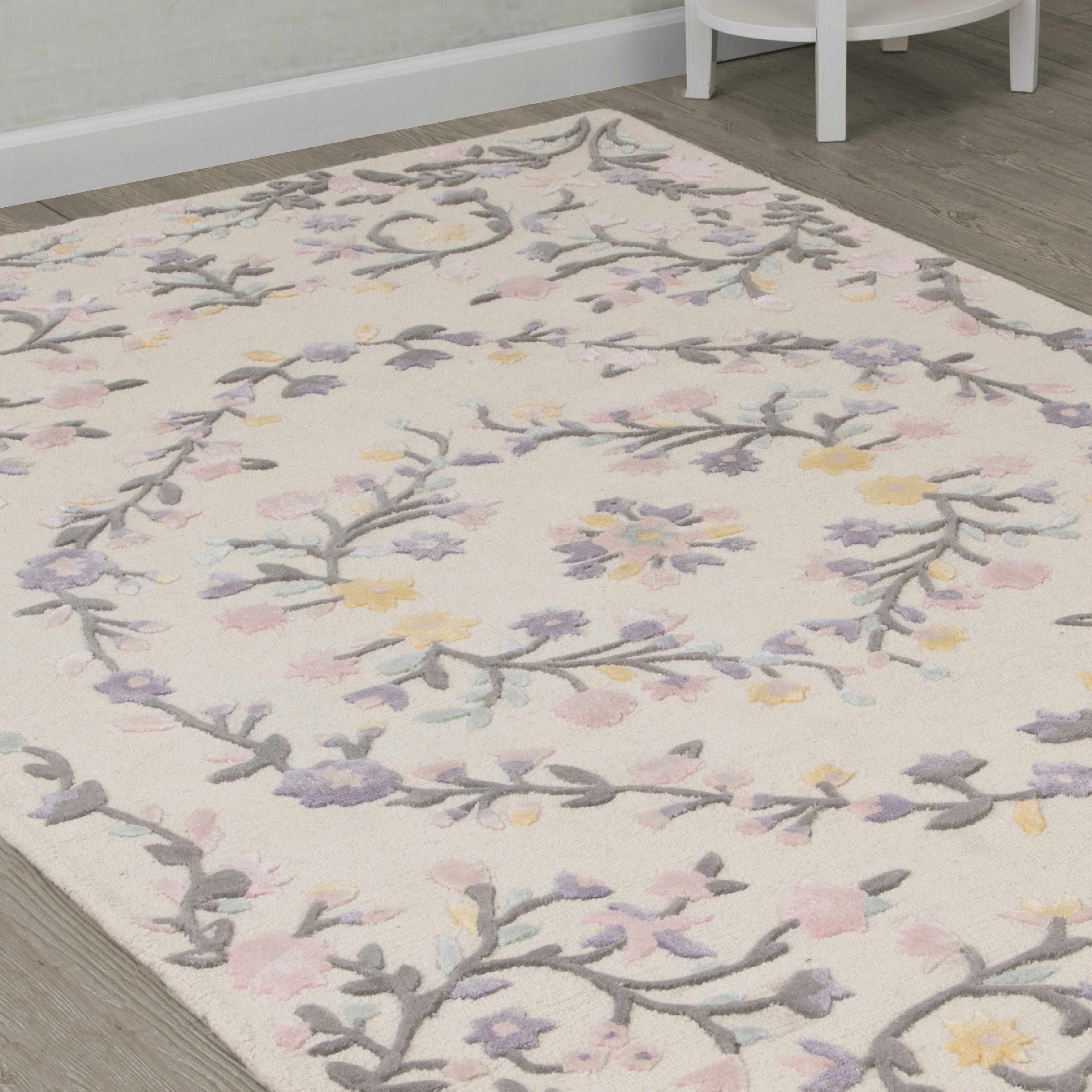 Floral Garden Hand Tufted Wool Blend Area Rug 5x8 Feet - Soft Non-Slip Living Room Rug for Bedroom, Dining Room & Home Decor