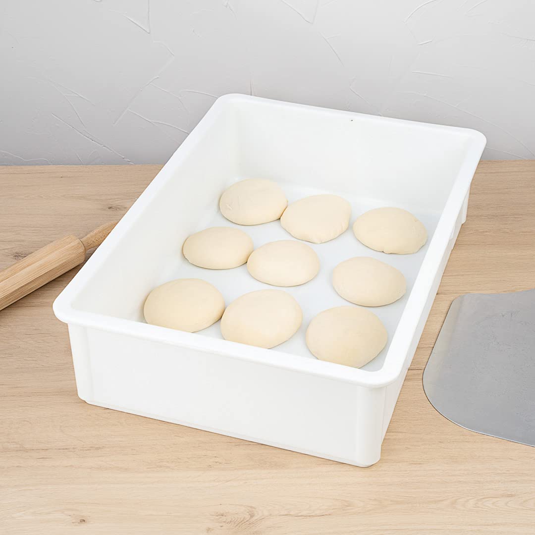 27 x 18 x 6 Inch White Plastic Proofing Boxes - 10 Pack Stackable Rectangle Dough Boxes, Dishwasher-Safe & Durable (Lids Sold Separately) - Perfect for Pizza Dough Rising, Bakery Storage & Commercial Kitchen Use
