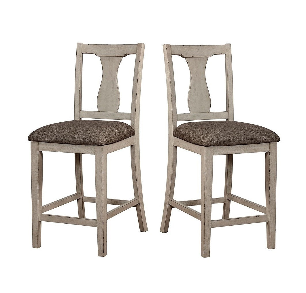 Rustic Style Antique White 5-Piece Counter Height Dining Set with Shelf - Farmhouse Kitchen Table & High Chairs for Small Space Dining Rooms, Breakfast Nooks & Cozy Home Decor