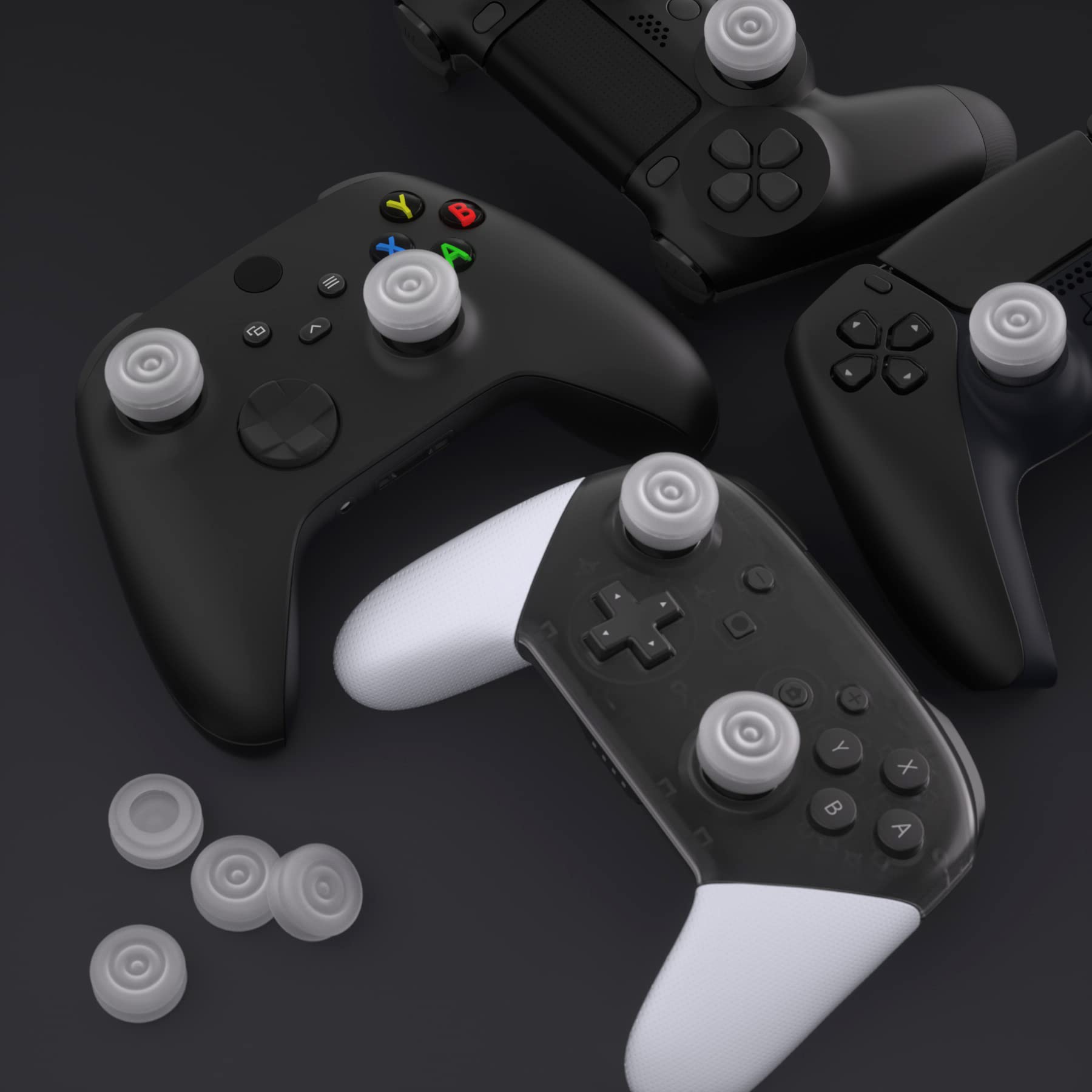 PlayVital Transparent Thumbstick Caps for PS5, PS4, Xbox Series X/S, Xbox One/Elite Series 2 & Switch Pro Controller - Premium Joystick Grips for Enhanced Gaming Comfort - Perfect for FPS, Racing & Long Gaming Sessions