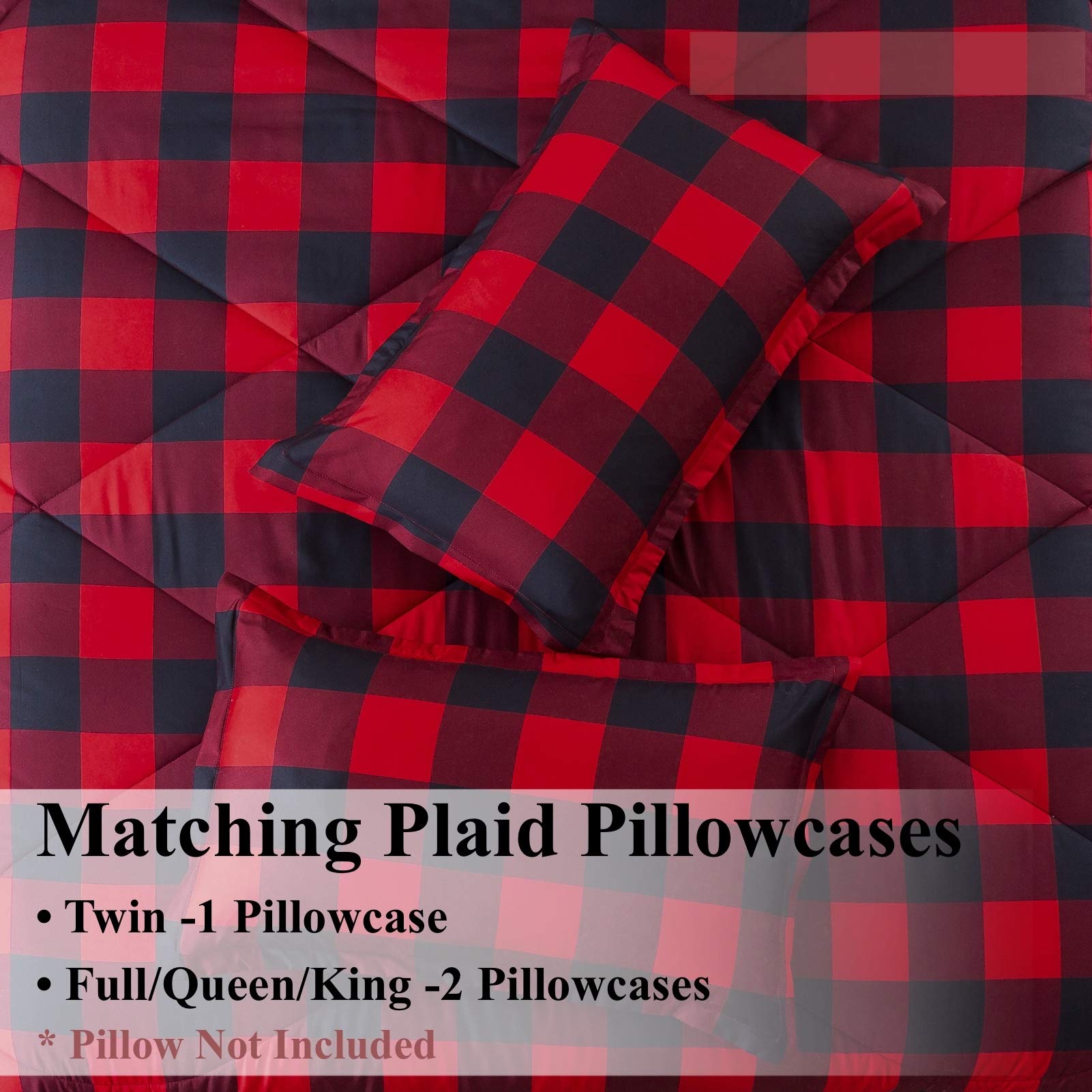 Red Burgundy Black Checkered Twin Comforter Set - 66x90 Inch Lightweight Microfiber Plaid Bedding with Pillowcase | Buffalo Check Geometric Grid Design for Cozy Bedroom Decor