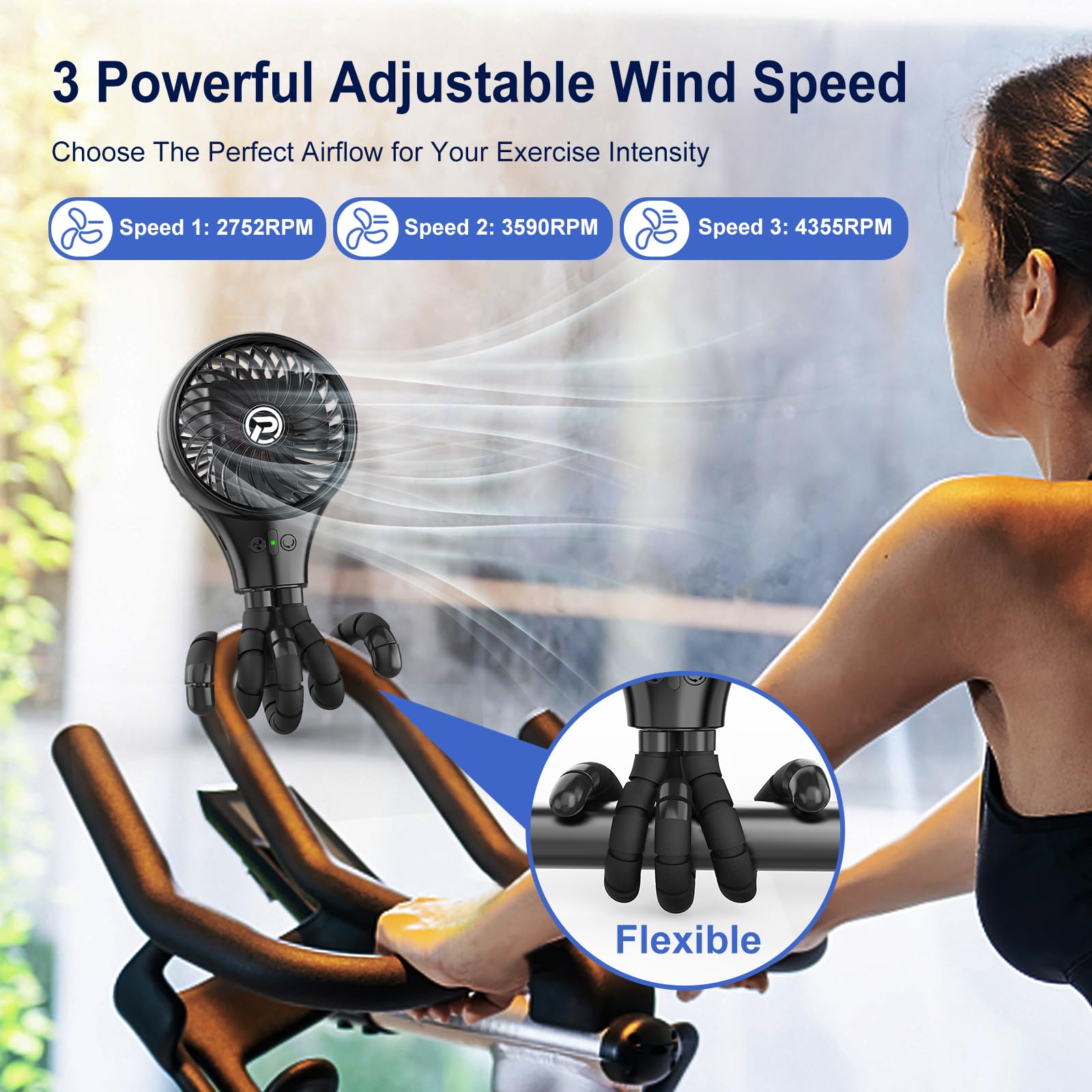 MORECORE Auto Oscillating Clip Fan for Exercise Bike & Treadmill - Portable Rechargeable Battery Fan with Flexible Tripod Stand - Perfect for Gym Workout, Home Fitness Equipment & Indoor Cycling - Stay Cool During Cardio Training & Workout Sessions