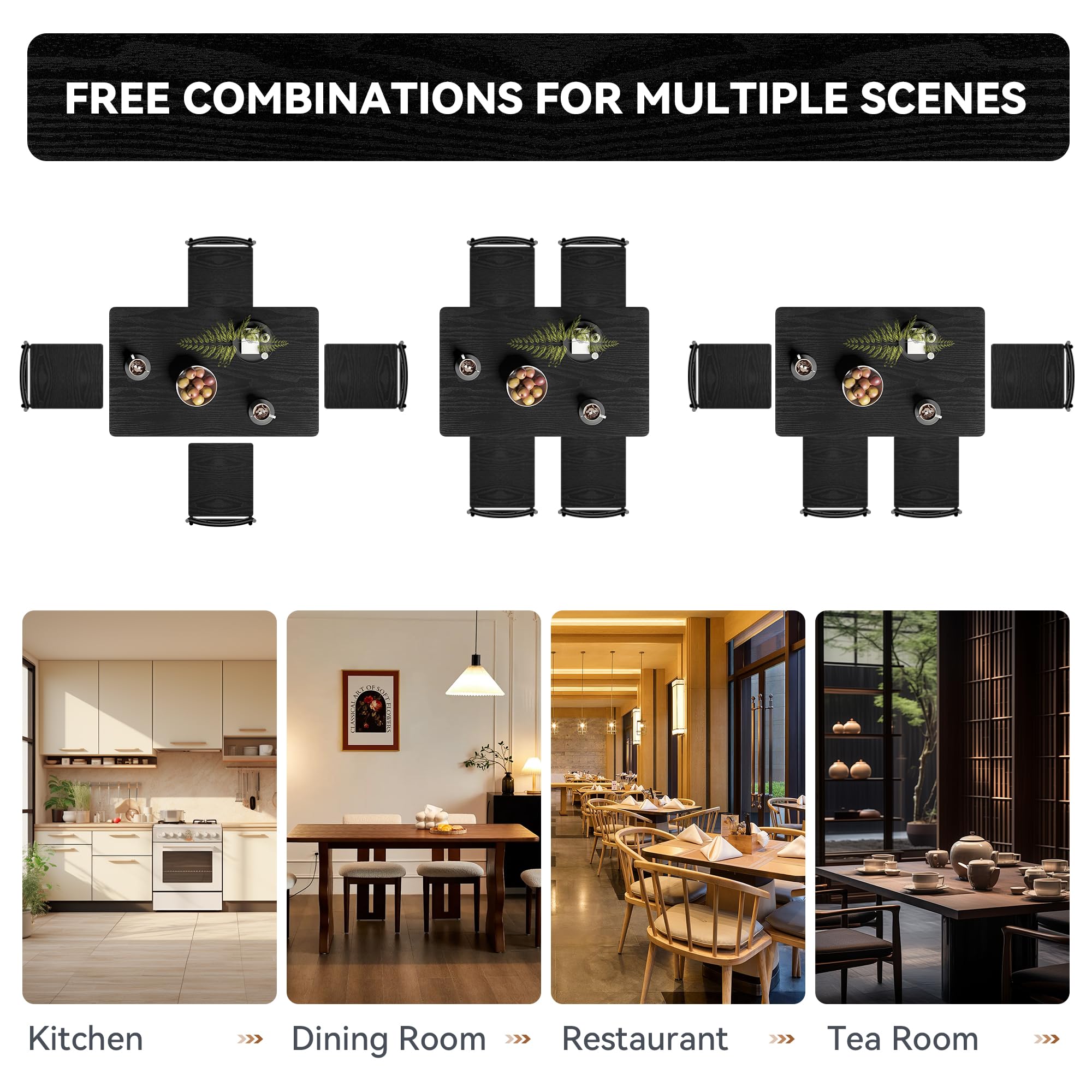5-Piece Retro Black Dining Table Set for 4 - Rectangular Kitchen Table with 4 Chairs - Space-Saving Apartment Furniture for Small Spaces, Dinettes & Compact Homes - Perfect for Breakfast Nooks, Studio Apartments & Cozy Dining Areas