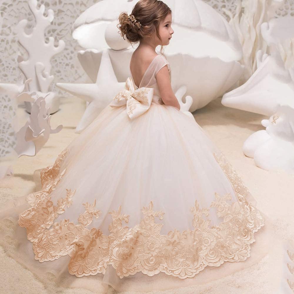 ABAO SISTER Elegant Flower Girl Dress for Wedding - Kids Sleeveless Lace Pageant Ball Gowns - Perfect for Weddings, Baptisms & Special Occasions