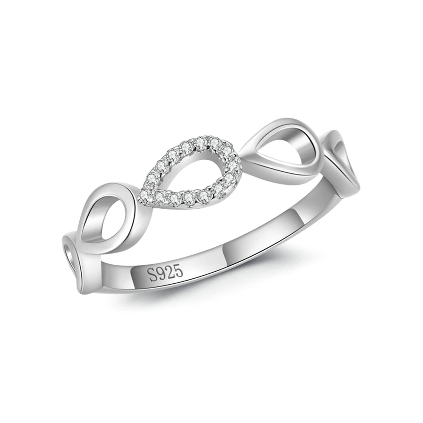 Gualiy Sterling Silver Wedding Ring for Women - Teardrop Hollow Design with Cubic Zirconia, Size 5-9 | Elegant Bridal Jewelry for Engagement, Anniversary & Special Occasions