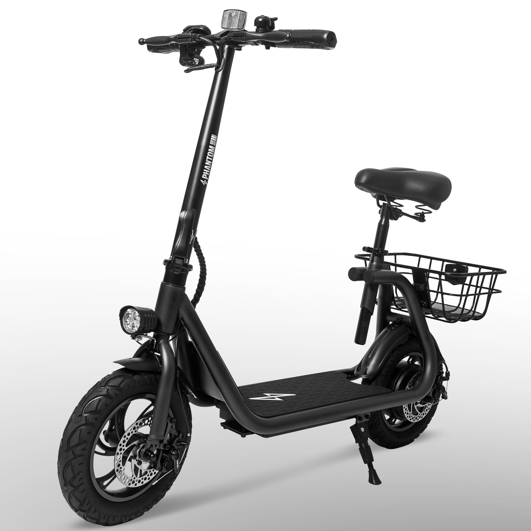 Phantomgogo Foldable Electric Scooter for Adults - 15MPH, 265lbs Max Load, Brushless Motor, with Seat & Carry Basket - Perfect for Commuting, Urban Travel & Last-Mile Transportation