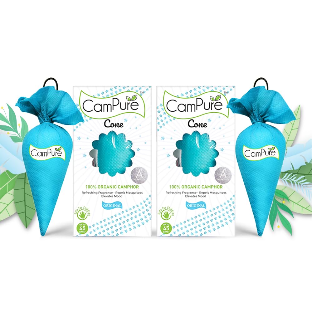 Organic MANGALAM CamPure Camphor Cone Pack of 2 - 100% Natural Air Freshener for Car, Home, Office & Travel | Freshen Closets, Drawers, Bathrooms & Bags | Eliminates Odors & Creates Relaxing Atmosphere