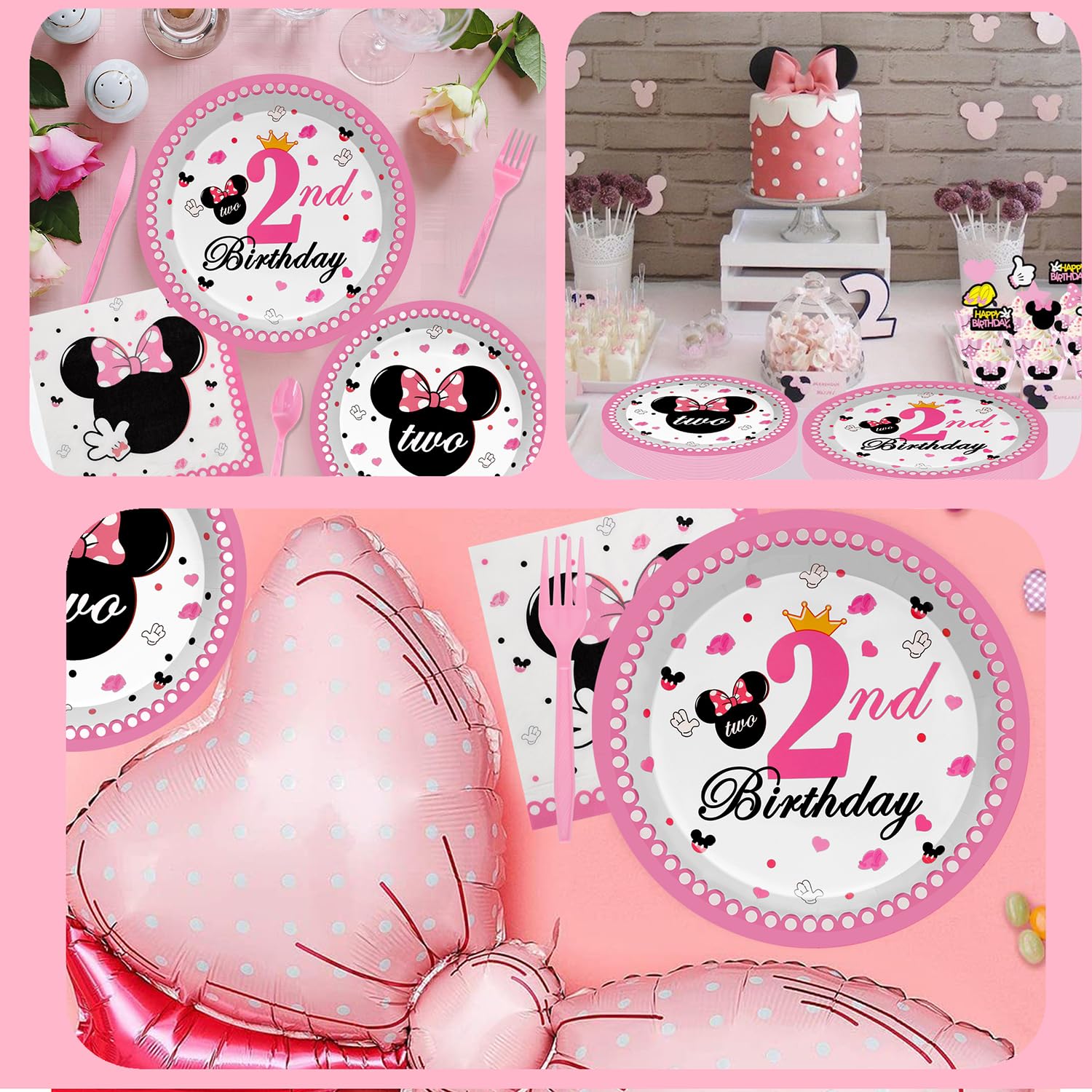 96pcs Minnie Mouse Birthday Party Supplies - Pink Mouse Themed Plates, Napkins & Forks for Girls 2nd Birthday Decorations | Perfect for Minnie Mouse Themed Parties, Baby Showers & Kids Celebrations