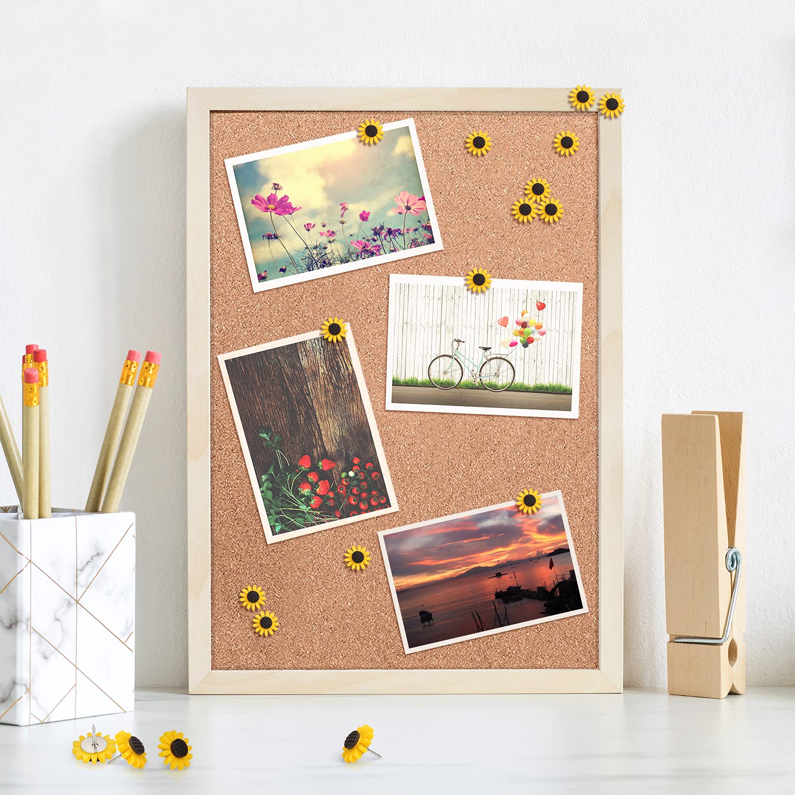 Decorative Sunflower Push Pins - 20pcs for Bulletin Boards & Office Decor