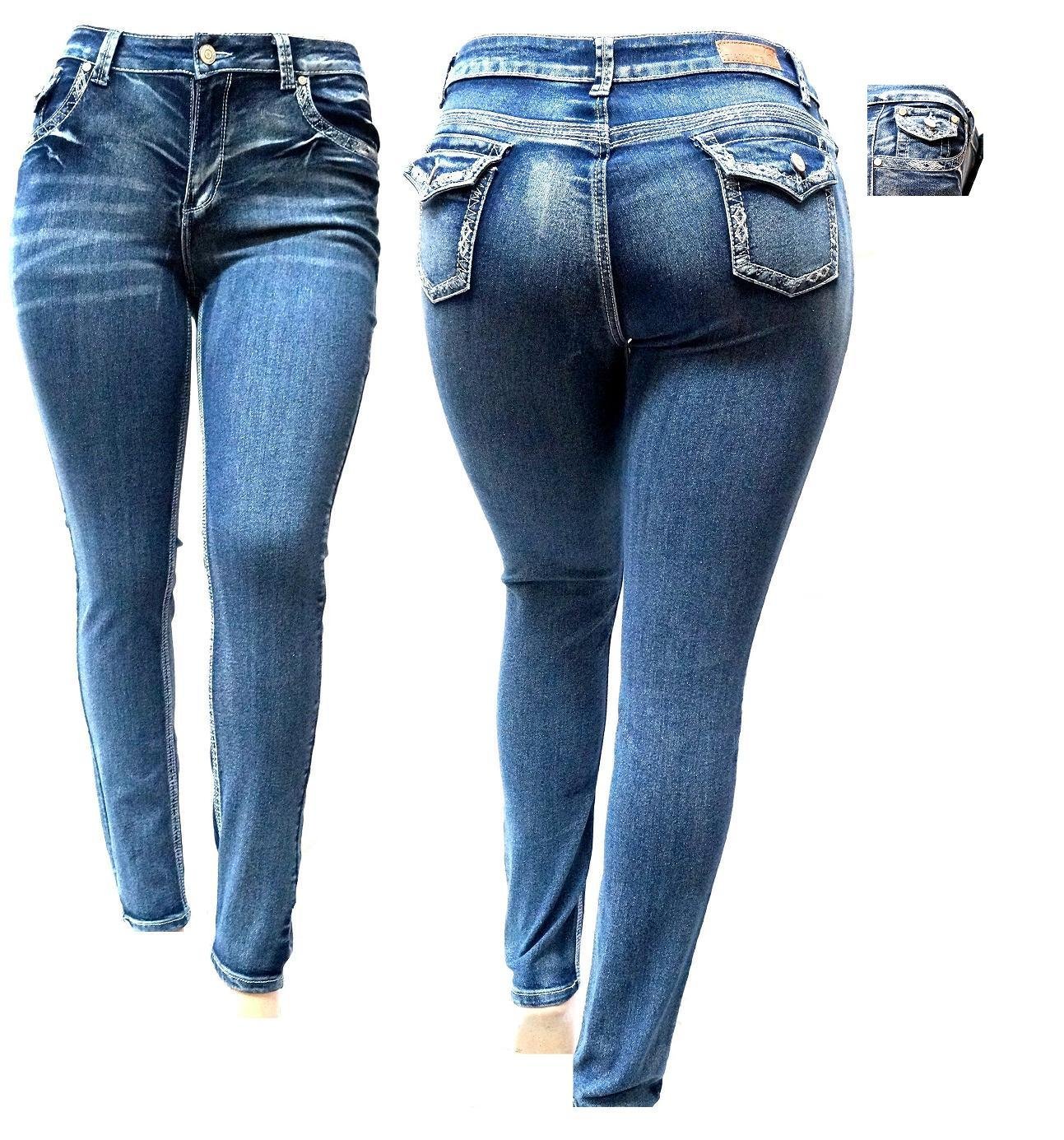 Jack David Women's Plus Size Stretch Denim Jeans - Blue/Black Curvy Fit with Flap Pockets (Skinny, Bootcut & Cargo Styles) | Comfortable & Stylish for Casual Wear, Office & Night Out