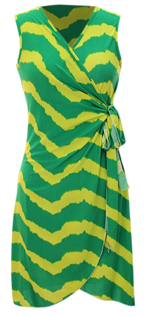 Chevron Print Lightweight Wrap Dress with Self-Tie Sides - Perfect for Summer Outings, Beach Vacations & Casual Events