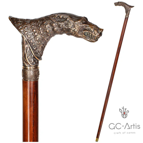 Vintage Bronze Wolf Cane - Handcrafted Artisan Walking Stick with Intricate Detail Design for Men & Women - Perfect for Hiking, Fashion Accessory, and Gift Giving