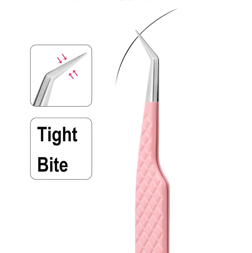 Premium Pink Stainless Steel Fiber Tip Tweezers for Eyelash Extensions - High Precision Volume Fan Lash Tweezers, Professional Makeup Tools (Small Queen Clip) | Perfect for Salon Professionals & DIY Lash Artists