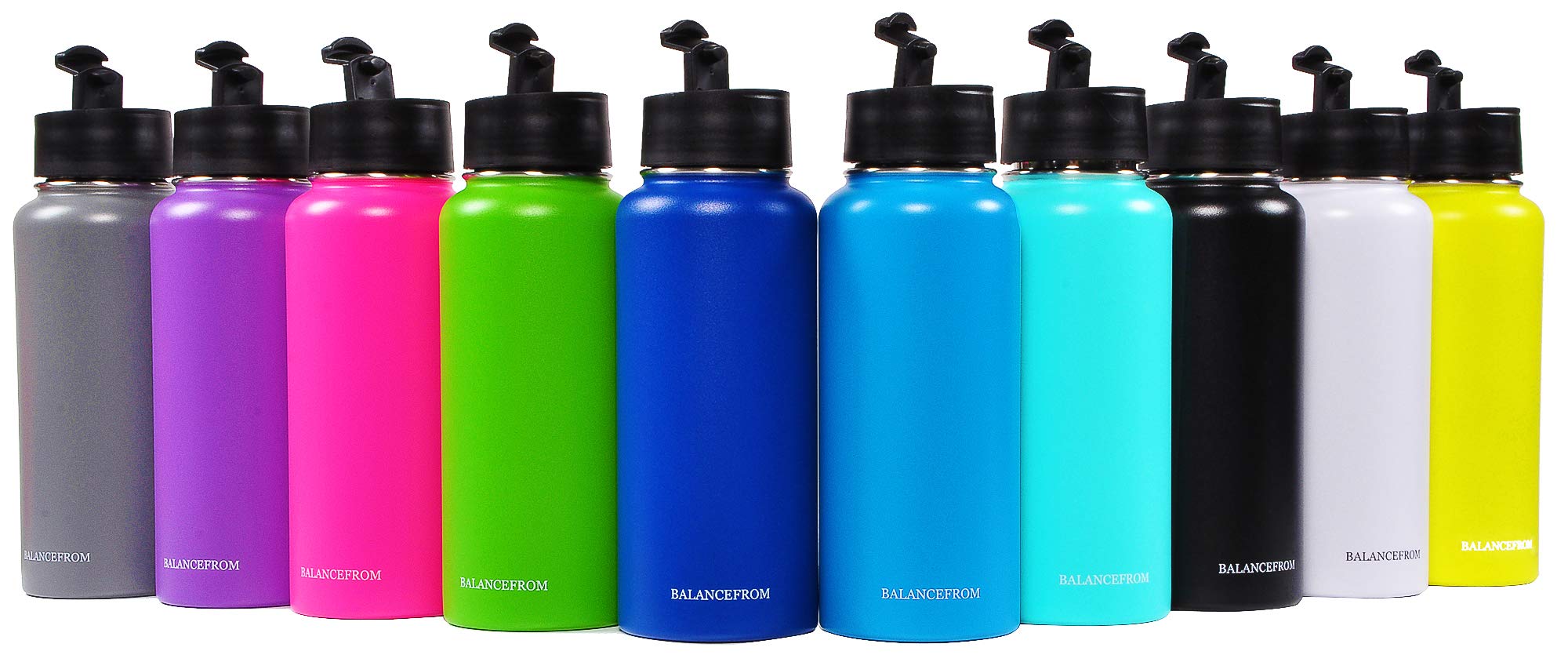 Signature Fitness Double-Wall Vacuum Insulated Stainless Steel Water Bottle - 20oz/32oz, Leakproof, BPA Free, 3 Lids (Straw, Chug, Handle) for Gym, Hiking & Travel - Rose Gold, Black, Blue, Silver