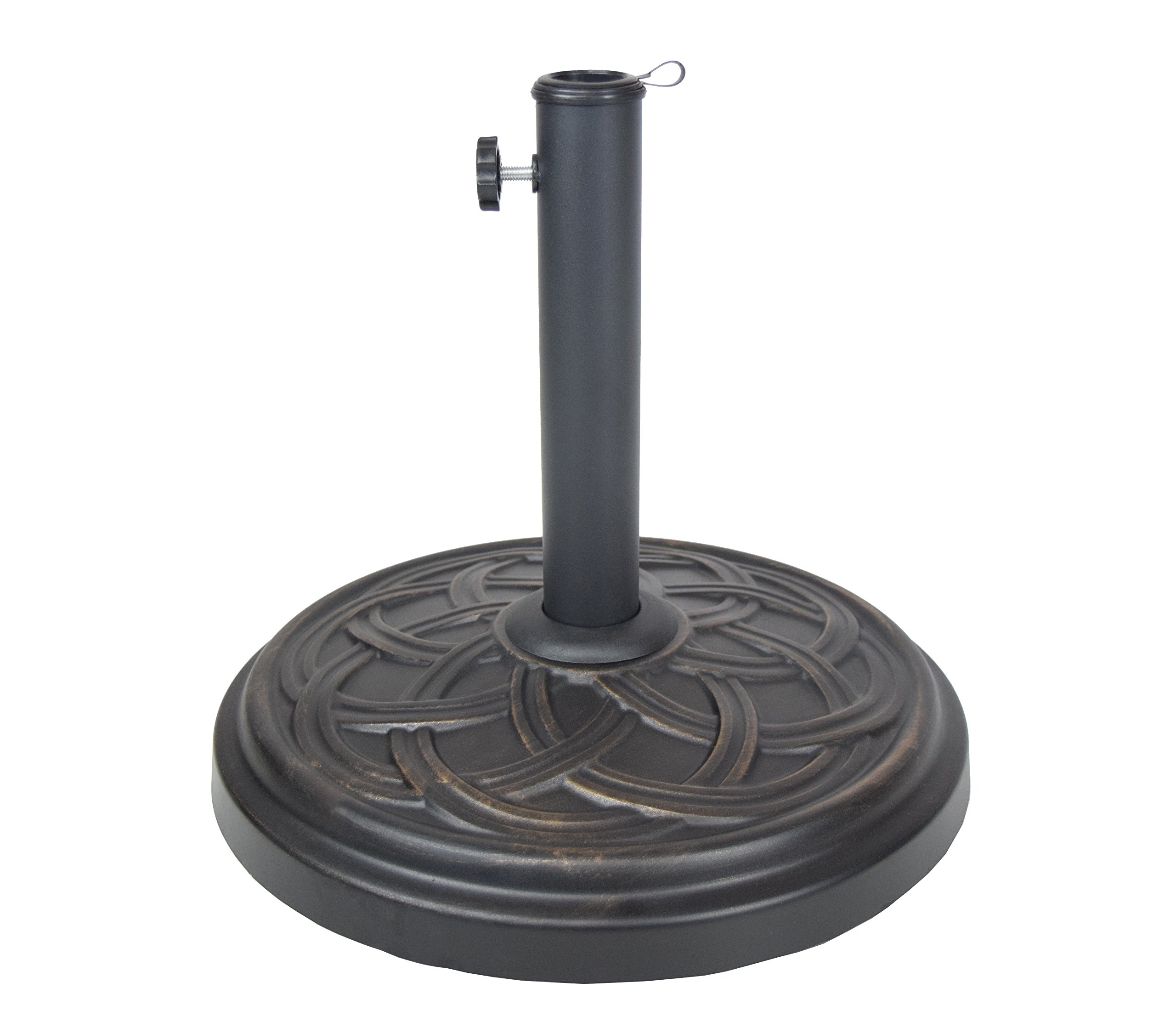 CC Outdoor Living 15.7” Antique Bronze Decorative Round Cast Concrete Patio Umbrella Stand - Heavy Duty Outdoor Base for Patio, Garden, Poolside & Backyard