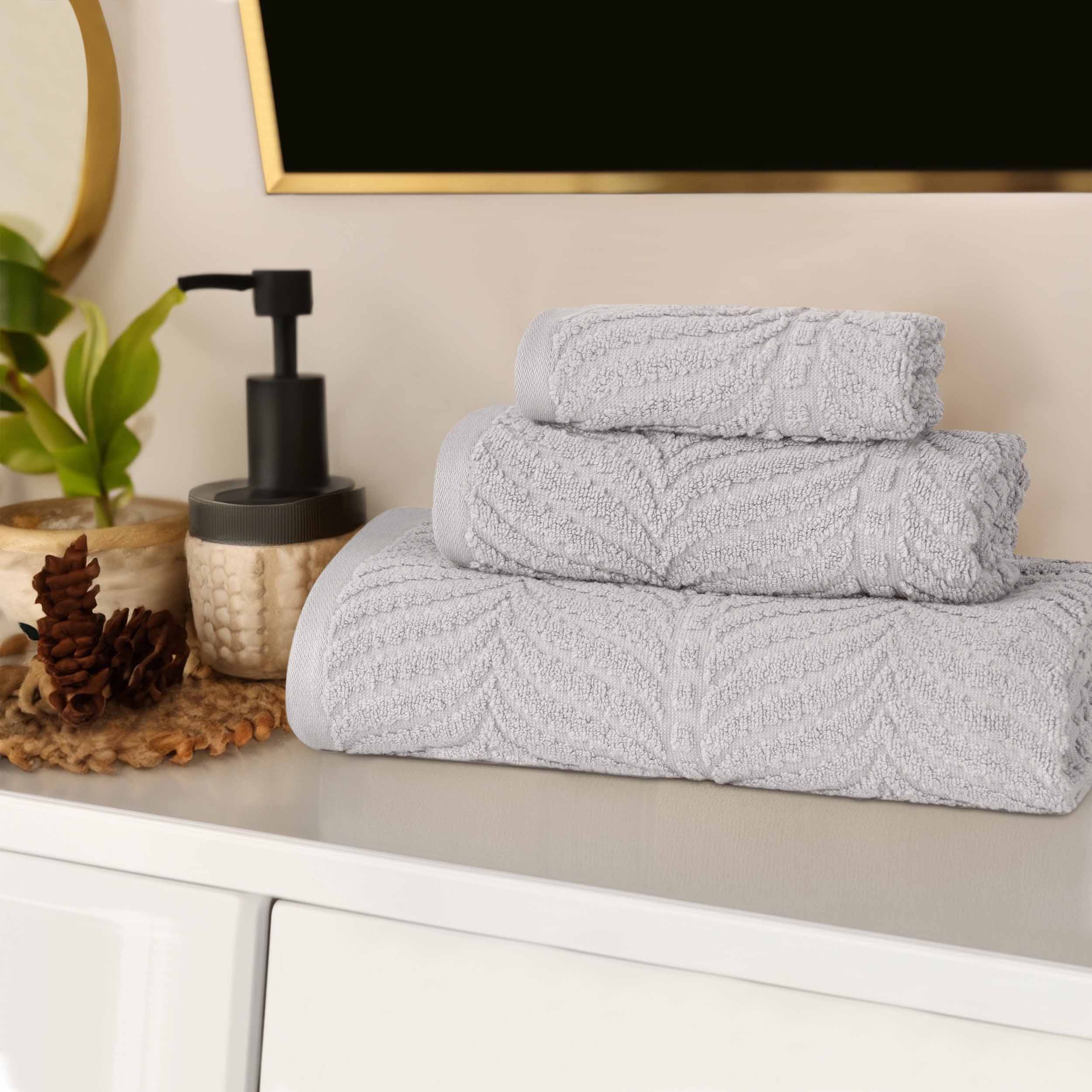 Premium Zero Twist Cotton Jacquard Towel Set - 3 Piece Luxury Bath Towels with Elegant Chevron Pattern for Spa, Bathroom & Guest Use