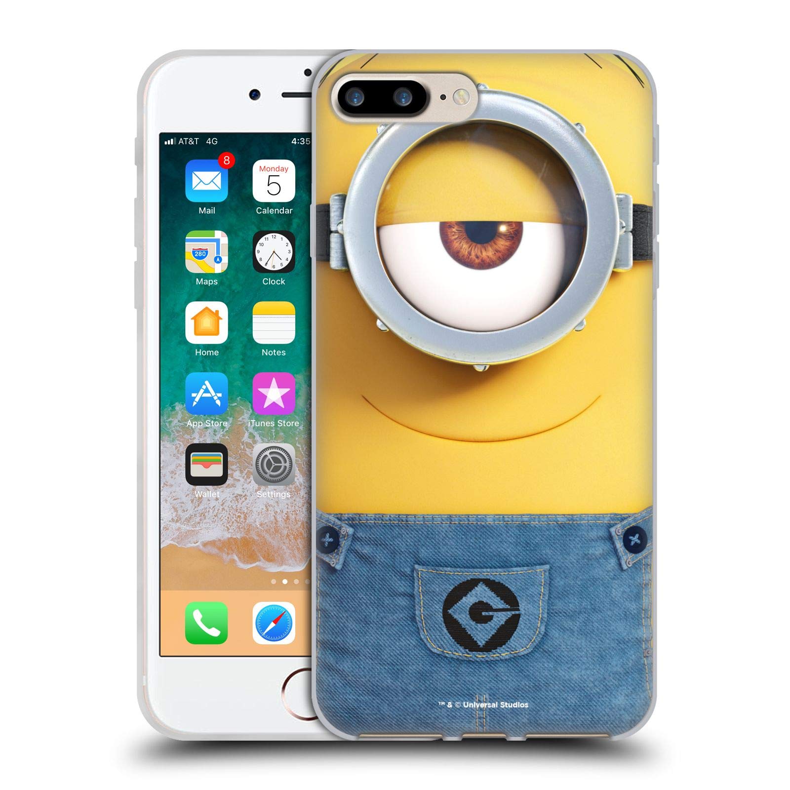 Officially Licensed Despicable Me Stuart Minions Soft Gel Phone Case for iPhone 7 Plus & iPhone 8 Plus - Cute Full Face Design, Shockproof Protection - Perfect Gift for Kids & Minions Fans