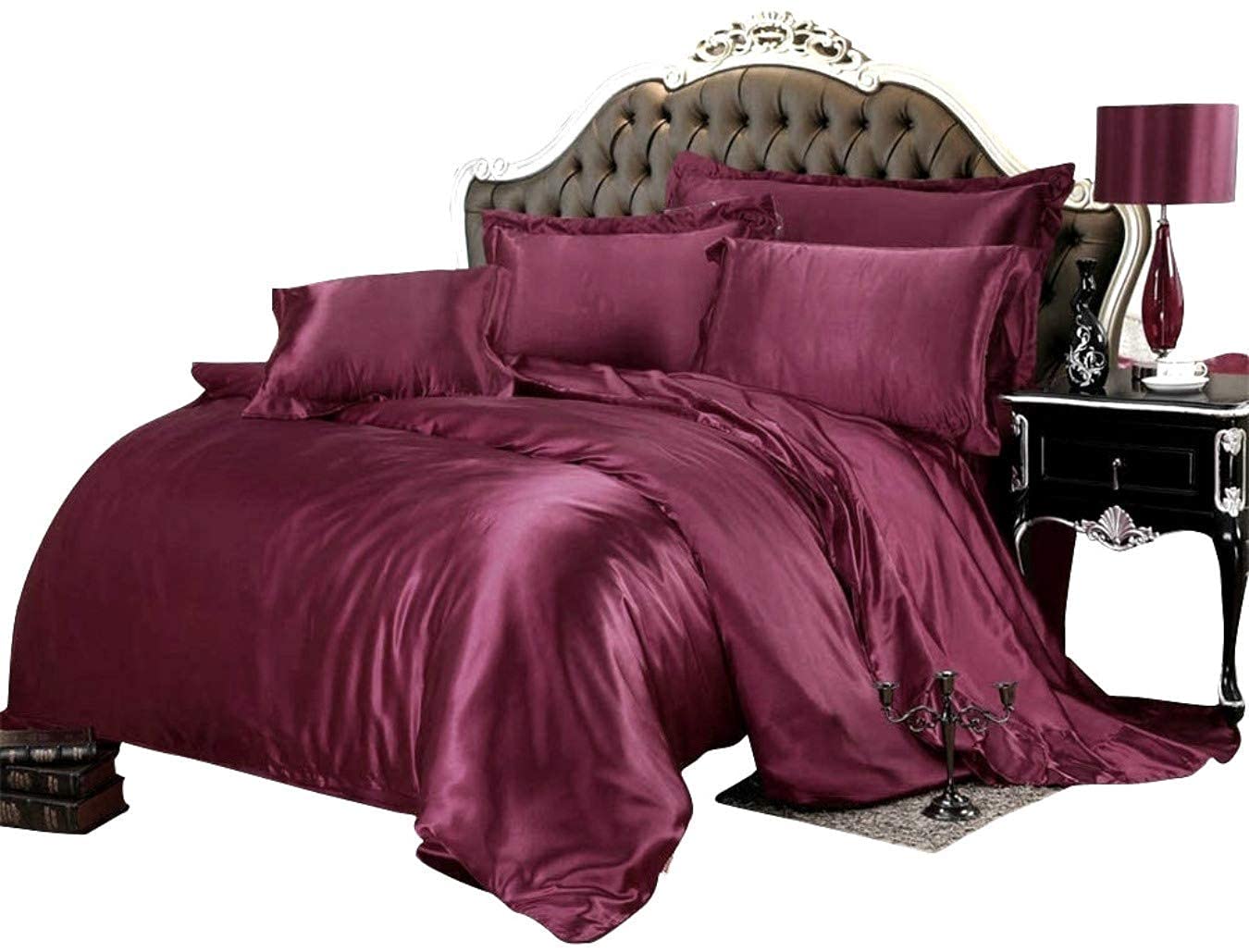 Premium 7-Piece Satin Twin Comforter Set - 600 GSM Wine Red Duvet Insert with Matching Sheets (Comforter + Flat Sheet + Fitted Sheet + 4 Pillowcases) - Soft Bedding for Cozy Bedrooms, Guest Rooms & Dorm Rooms