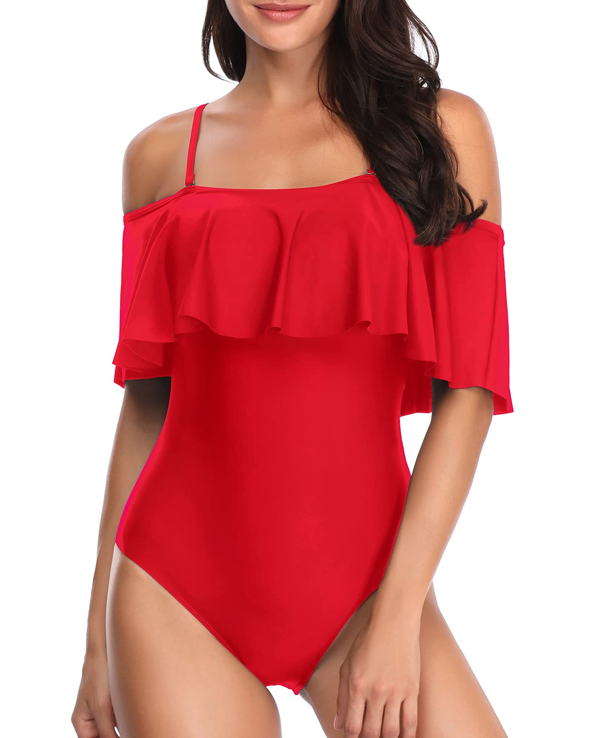 Vintage Off Shoulder Ruffled One Piece Swimsuit for Women - Retro Bathing Suit with Ruffles for Beach, Pool & Summer Vacations