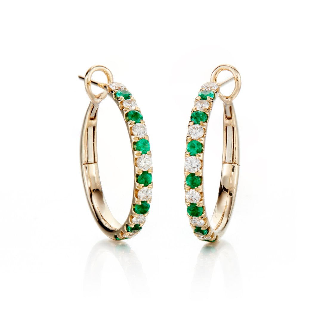 Exquisite Diamond & Emerald Hoop Earrings for Women - 14K Gold Plated Luxury Jewelry - Perfect for Weddings, Parties & Special Occasions
