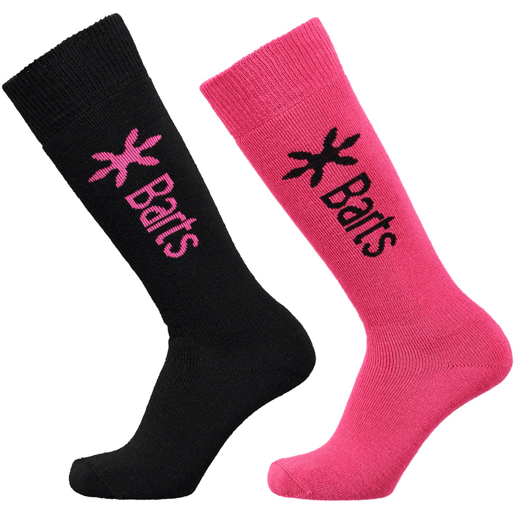 Barts Twin Pack Kids Ski Socks - Warm Wool Blend Winter Socks for Boys & Girls (Anthracite & Pink) - Perfect for Skiing, Snowboarding & Cold Weather Activities