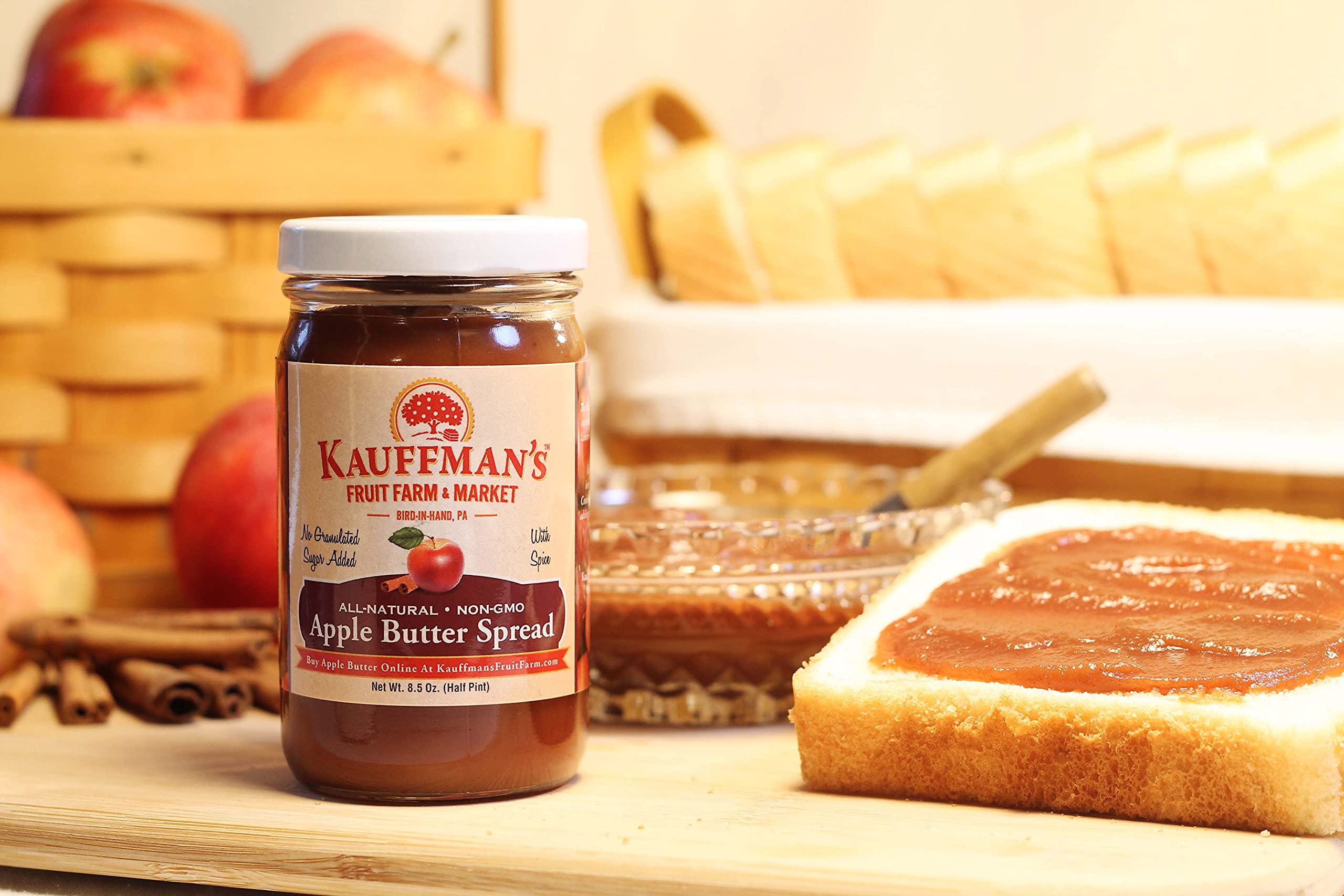 Kauffman's Fruit Farm Homemade Apple Butter Spread - No Sugar Added, 8.5 Oz (Pack of 12) | Gluten-Free, All-Natural Fruit Preserves for Toast, Pancakes & Baking