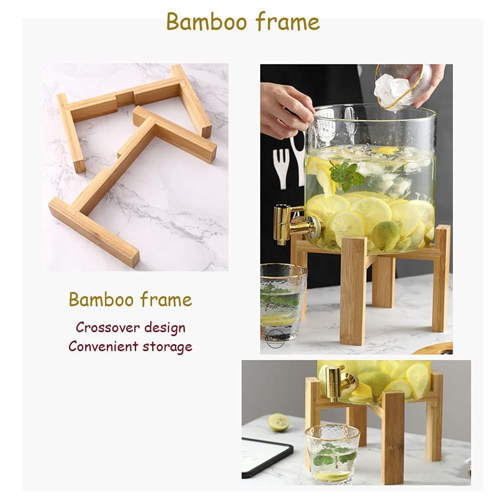 Stainless Steel Spout Glass Beverage Dispenser 5L/8L/10L - Leak-Proof Drink Dispenser with Wooden Stand, Wide Mouth for Easy Filling - Perfect for Parties, BBQs, and Outdoor Events