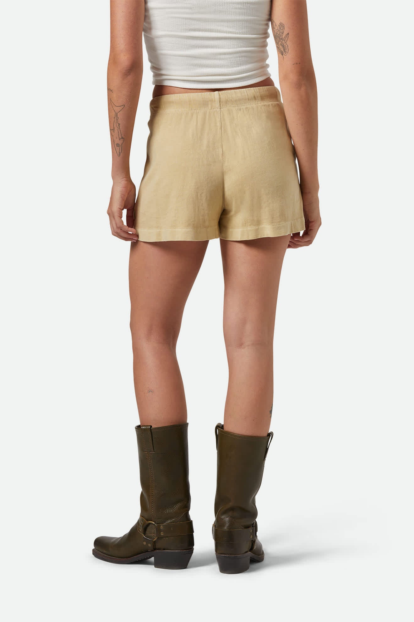 Carefree Organic Cotton Lounge Shorts for Women - Soft Garment Dyed Pale Khaki - Perfect for Yoga, Beach & Relaxing at Home