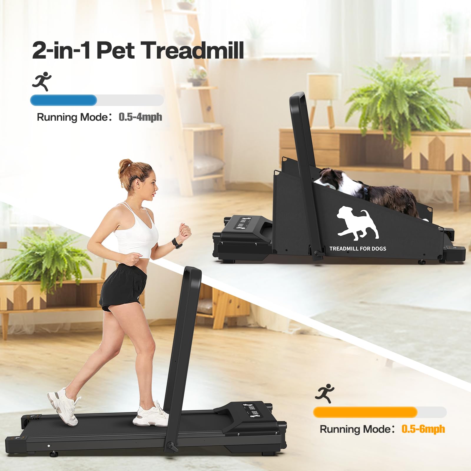 2.5HP Foldable Dog Treadmill for Small & Medium Dogs - 220lbs Weight Capacity, 2-in-1 Dog Pacer & Running Machine for Home Use - Perfect for Indoor Exercise, Pet Fitness Training & Weight Management