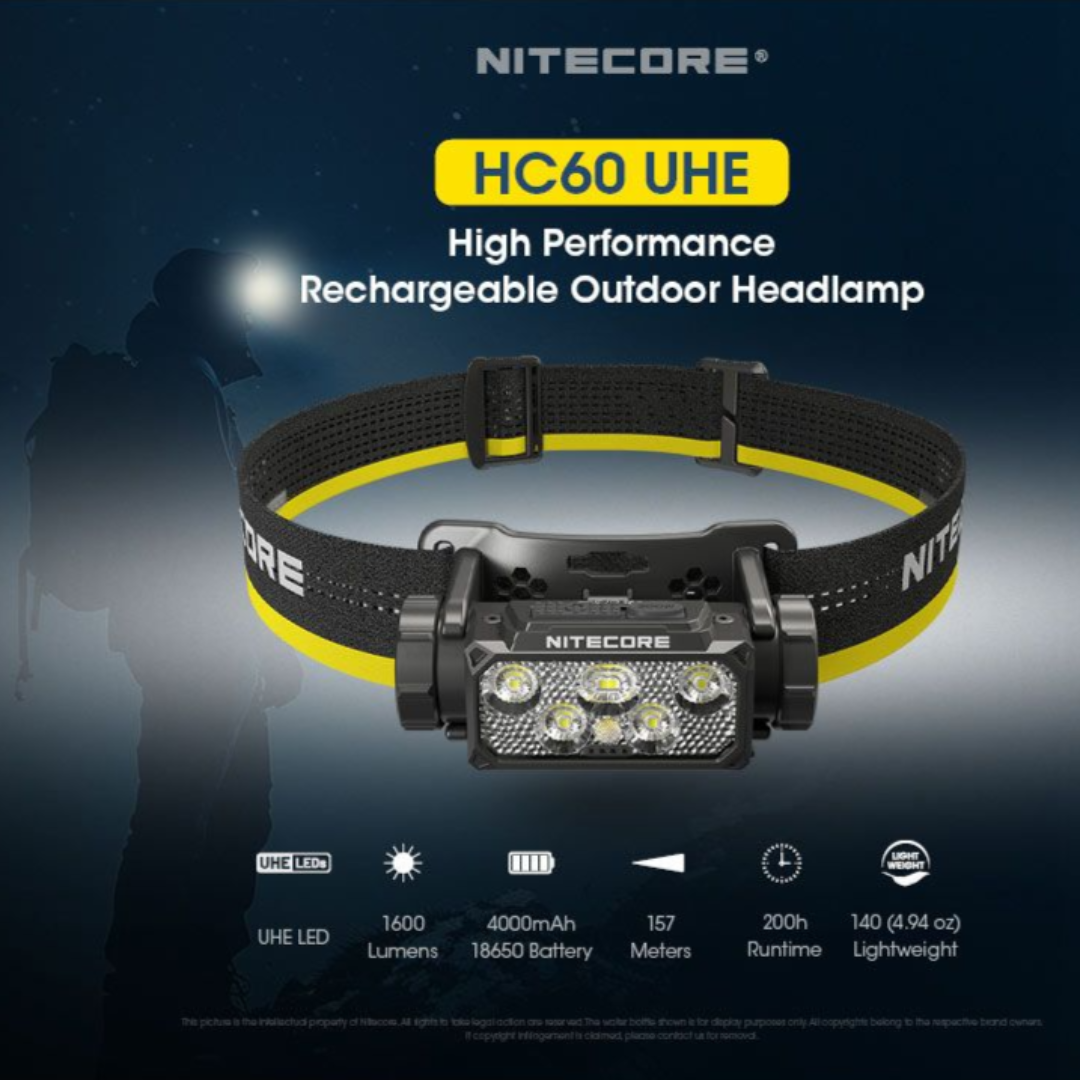 Nitecore HC60 UHE Headlamp - 1000 Lumen Rechargeable LED Headlight for Camping, Hiking, Running & Outdoor Activities - Waterproof & Lightweight Design