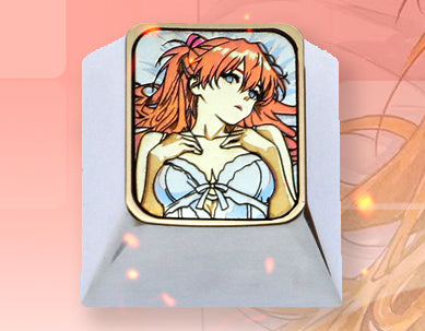 Original EVA Artwork Asuka Titanium Alloy Keycaps - Custom Anime & Gaming Mechanical Keyboard Keycaps for Enthusiasts (Perfect for Gaming Setups & Collector Displays)