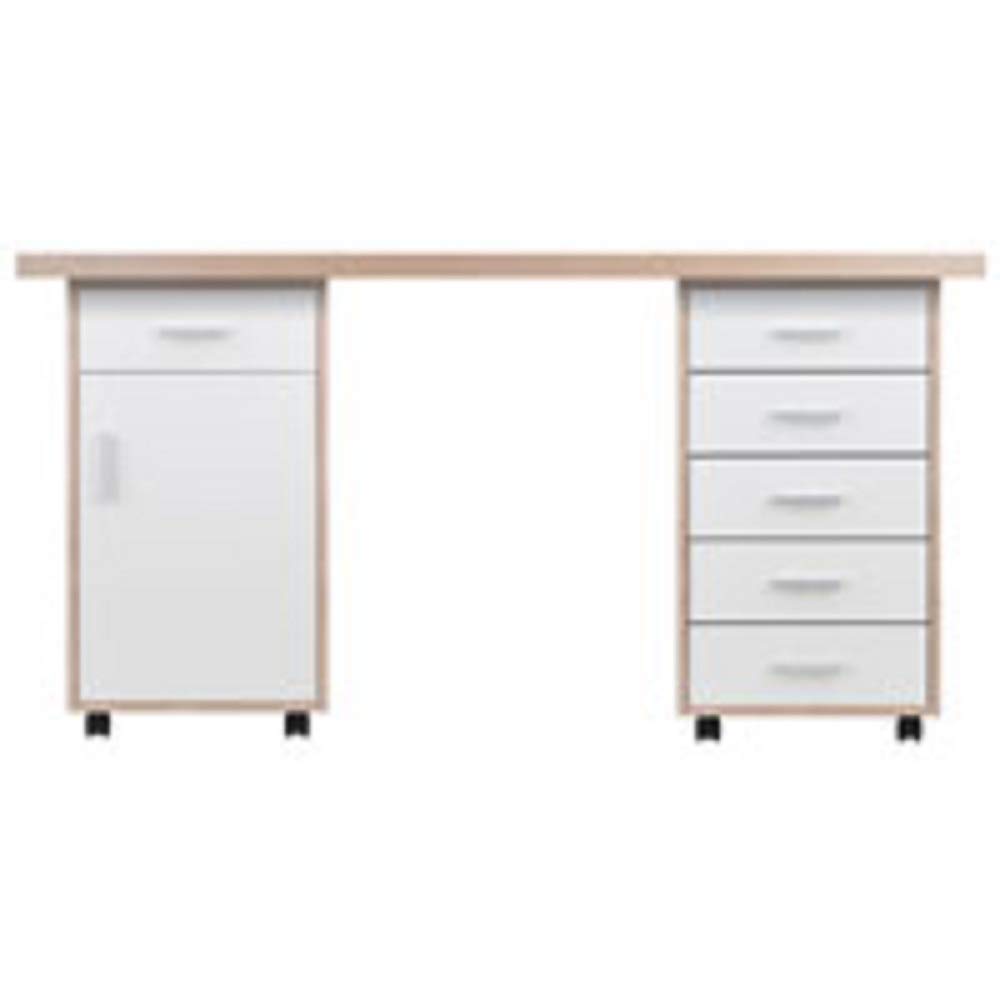 Modern 3-Piece Beige & White Desk Set with Cabinet & Drawers - Home Office Furniture for Small Spaces, Work from Home & Study Room Organization