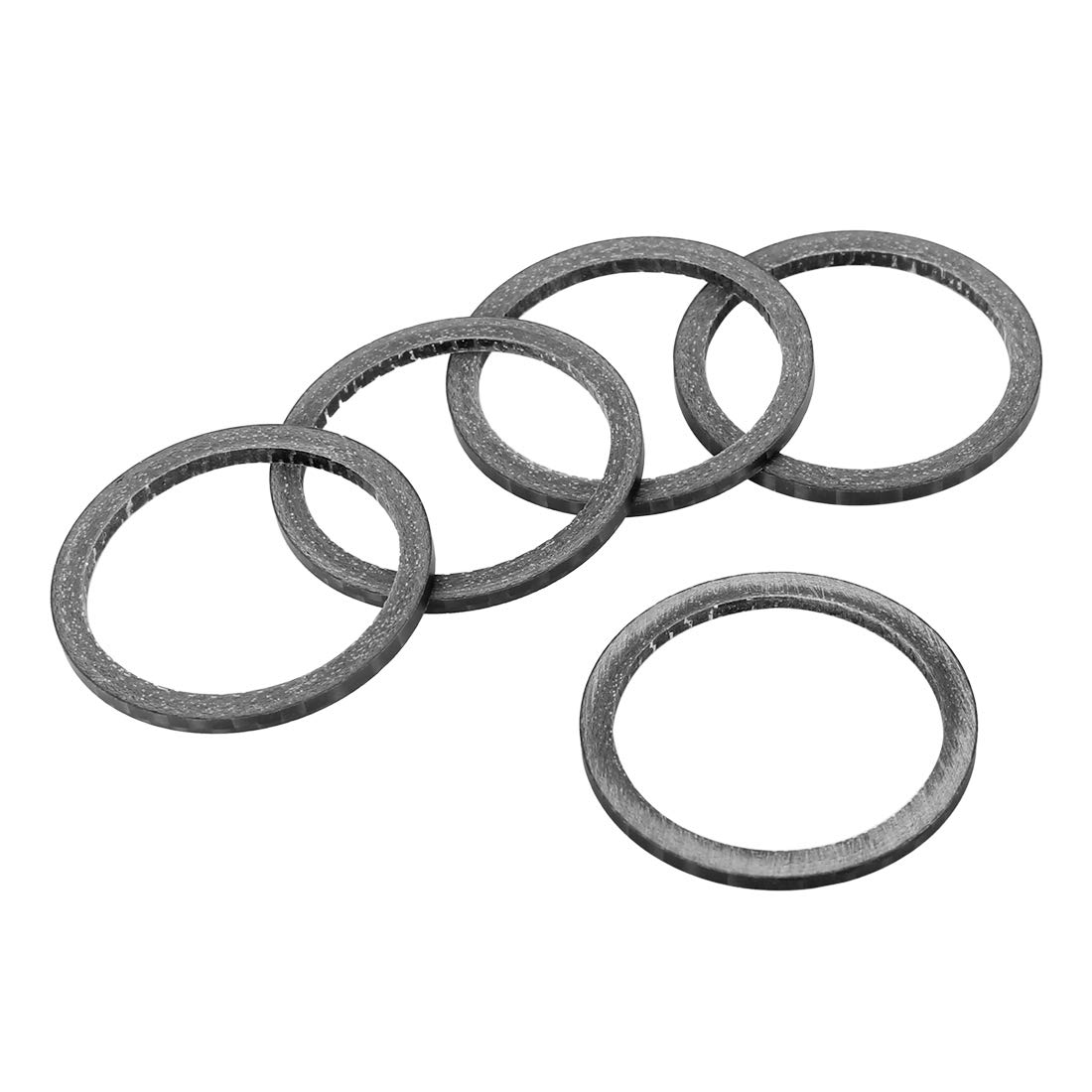 X AUTOHAUX 5pcs Matte Black Carbon Fiber Headset Spacer Set - 1 1/8 Inch Stem Compatible for MTB, Mountain & Road Bikes - 2mm Thick - Perfect for Cycling Upgrades and Handlebar Adjustments