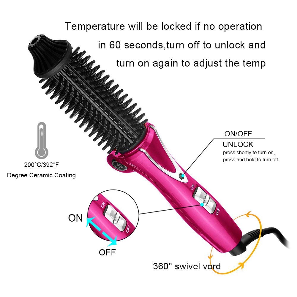 1 Inch Anti-Scald Ionic Travel Hair Curling Iron Brush - Dual Voltage Heated Curling Wand & Round Hair Styler for Beach Waves, Salon Styles & Everyday Curls - Perfect for Travel, Home & Professional Use (Red Wine)