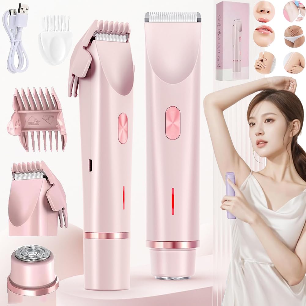 Viovex 2 in 1 Electric Hair Trimmer & Bikini Shaver for Women - Rechargeable Multifunctional Body Groomer for Legs, Arms, Underarms & Bikini Area - Smooth & Painless Hair Removal (Pink) | Perfect for Travel, Gym & Home Use