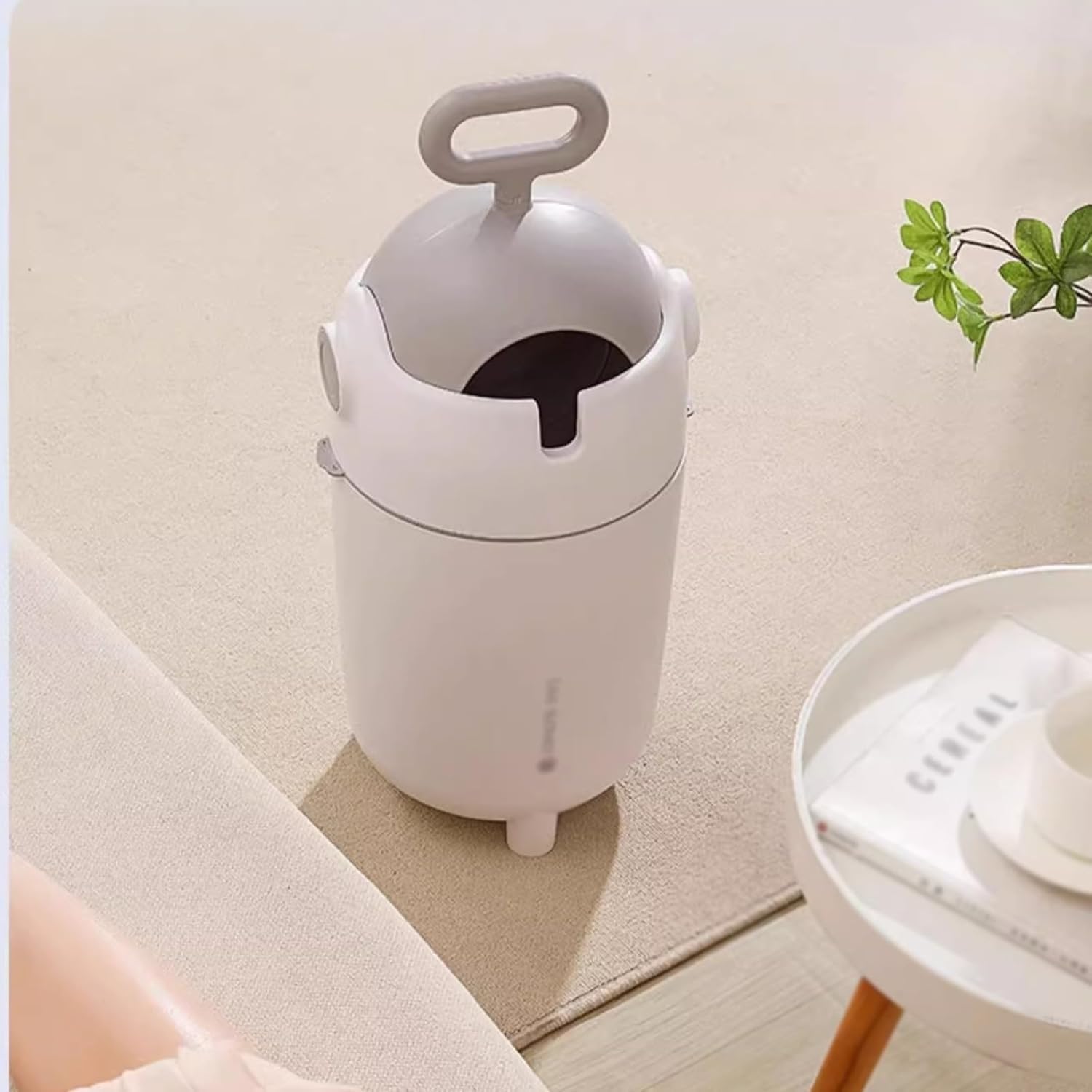Creative Cylinder Wastepaper Basket with Lid - 15L Large Capacity Plastic Trash Can for Diapers, Living Room, Bedroom & Bathroom | Durable Garbage Bin for Home, Office & Nursery Use
