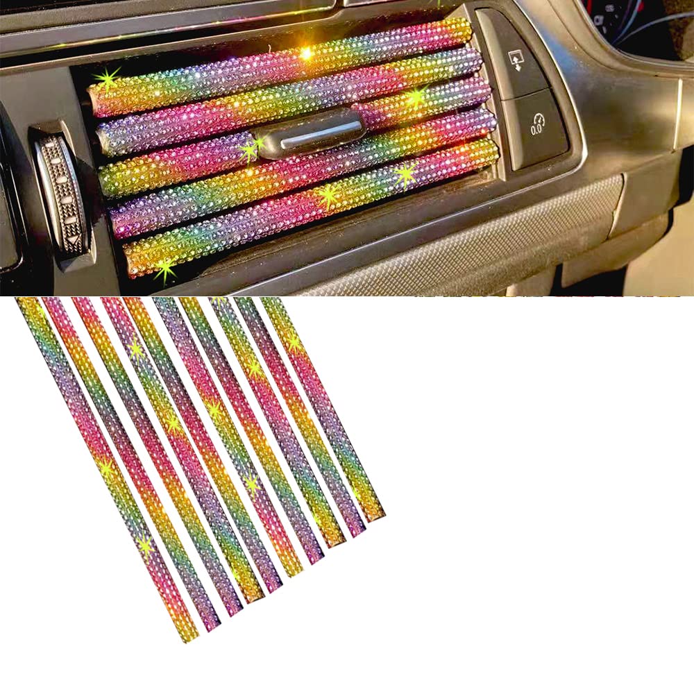 10 Pcs Bling Car Vent Outlet Trim - Colorful Air Conditioner Vent Decorative Strips for All Straight Vents | Upgrade Car Interior & Dashboard Decor for Luxury Style