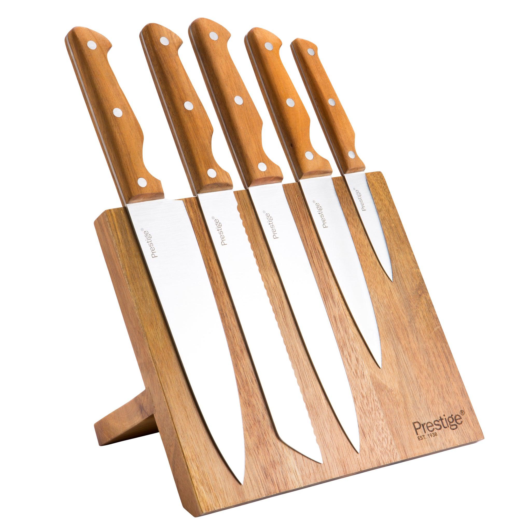 Premium Acacia Wood Magnetic 6-Piece Knife Block Set - Sharp Stainless Steel Kitchen Knives with Wood Stand for Home Chefs & Cooking Enthusiasts | Perfect for Slicing, Dicing & Food Prep
