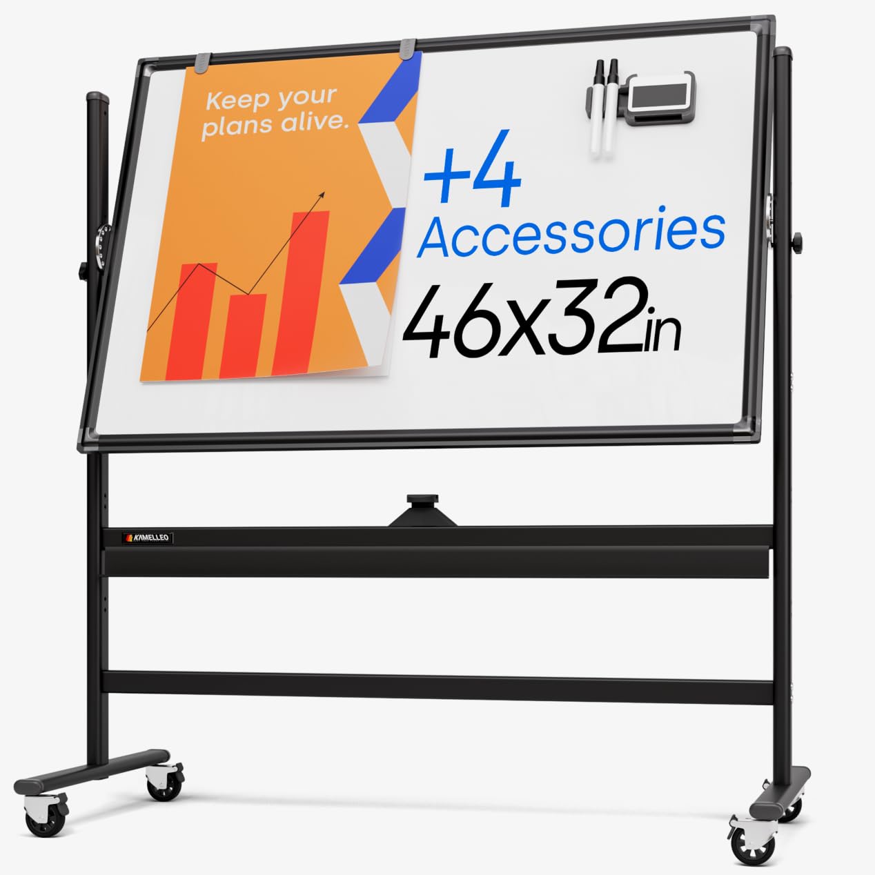 46 x 32 Inch Large Magnetic Dry Erase Board with Stand - Double-Sided Mobile Whiteboard on Wheels - Portable Standing Easel for Office, Classroom, Home & Presentations - Perfect for Meetings, Teaching & Creative Brainstorming