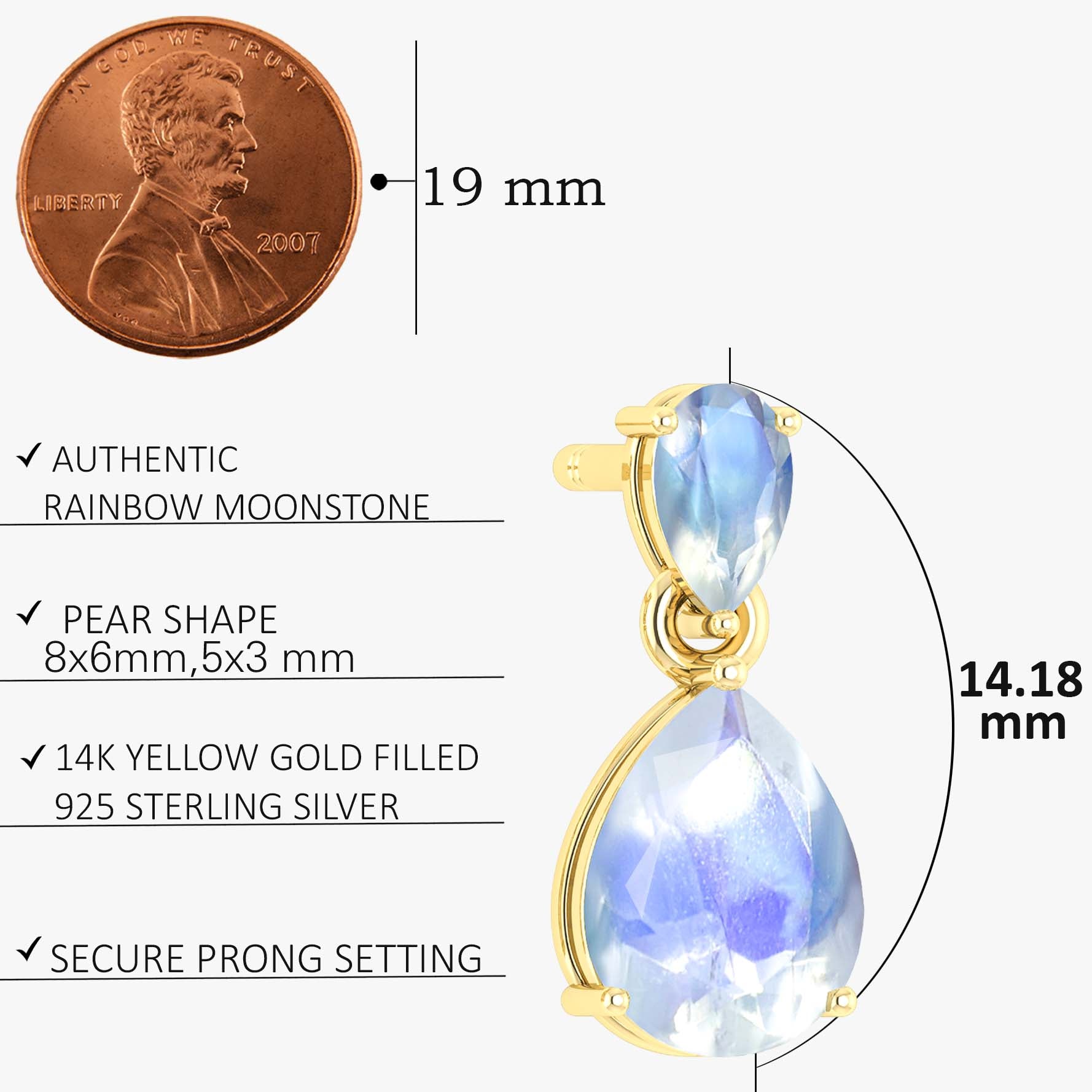 Rainbow Moonstone Pear Drop Stud Earrings for Women - Natural Gemstone Dangle Earrings for Everyday Wear & Special Occasions