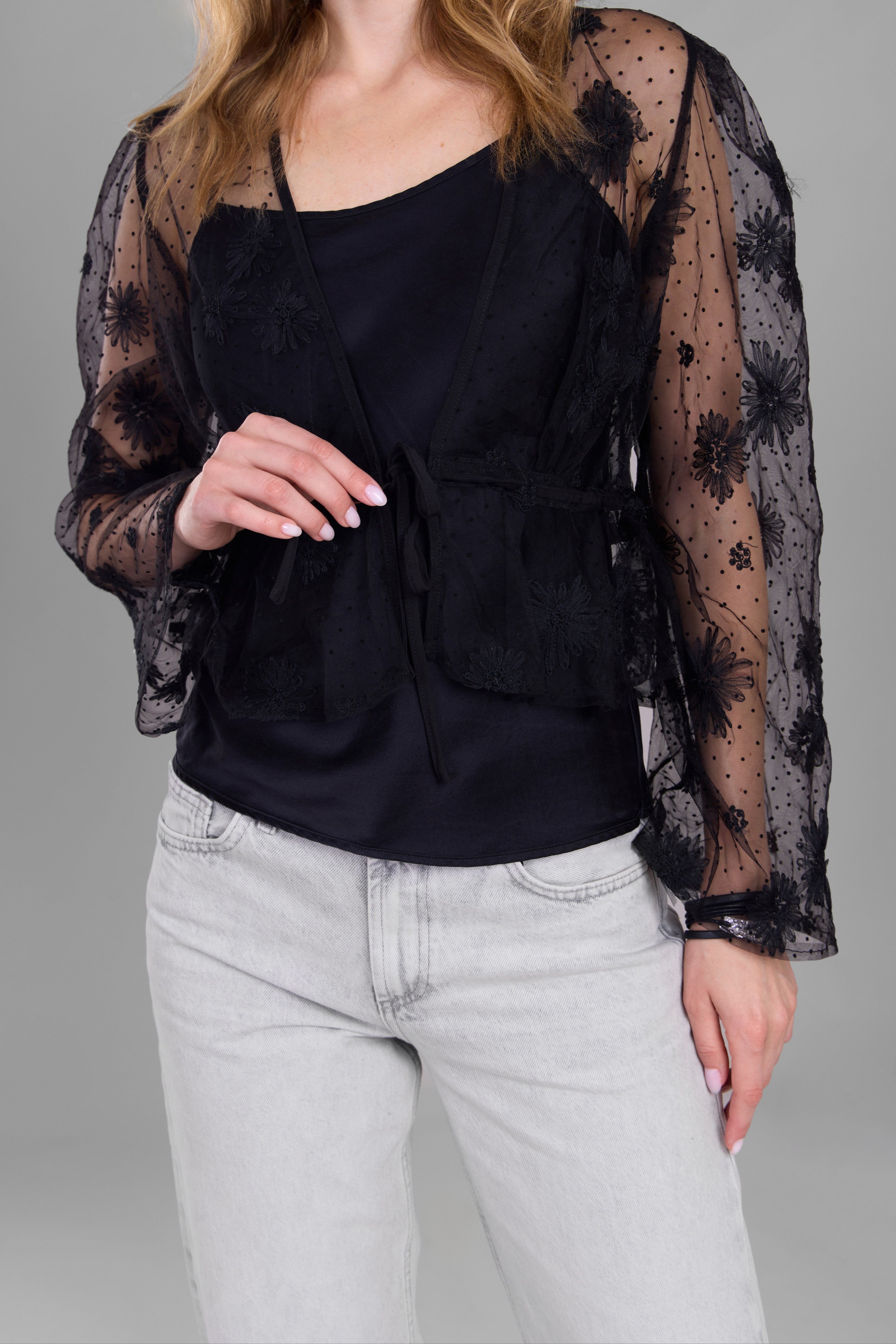 Floral Mesh Tie Top for Women - Stylish Summer Blouse for Casual Outings & Beach Vacations