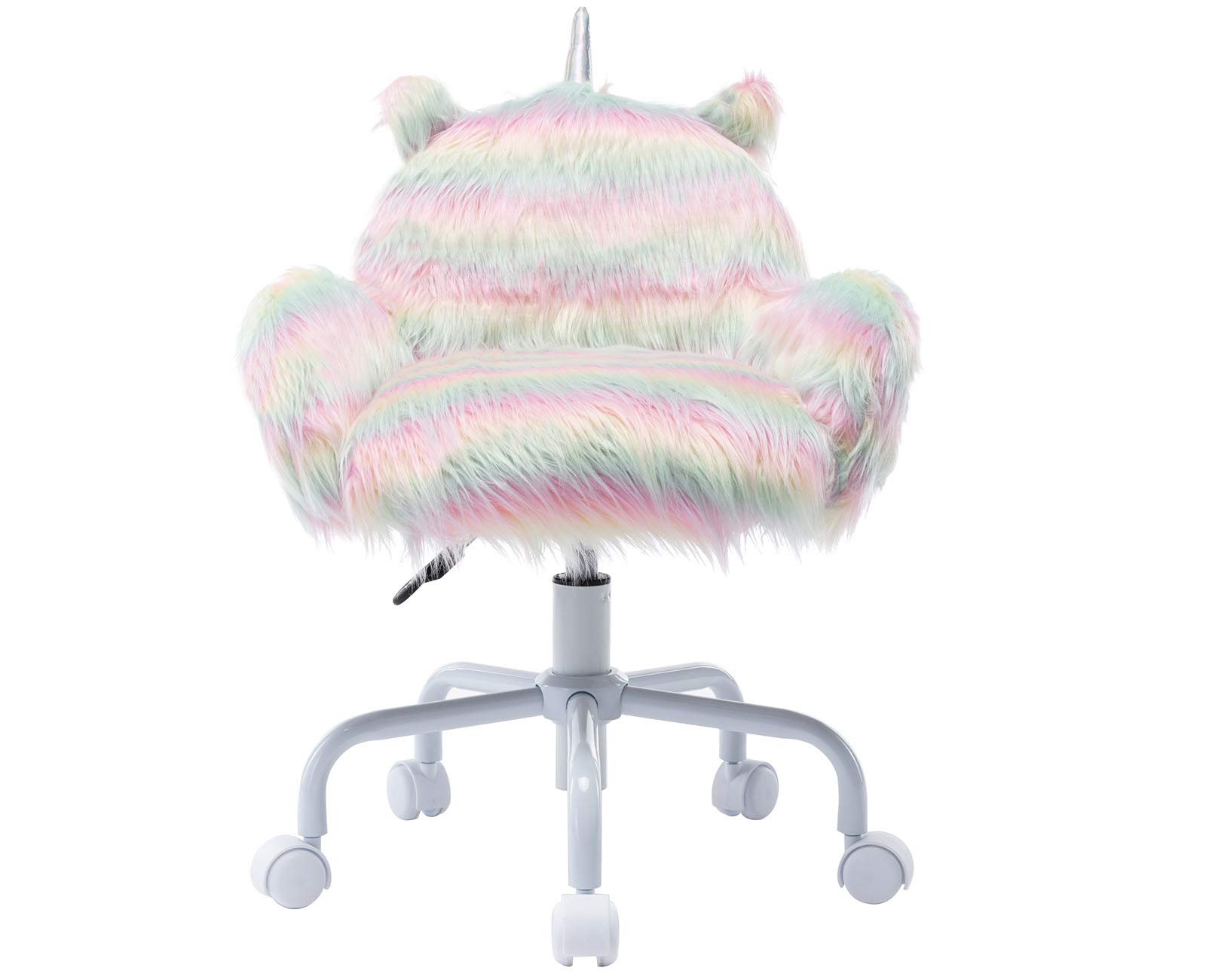 Guyou Faux Fur Kids Desk Chair with Armrest - Soft Shaggy Dog Swivel Study Chair for Boys & Girls, Rainbow Color - Perfect for Bedroom, Study Room & Playroom
