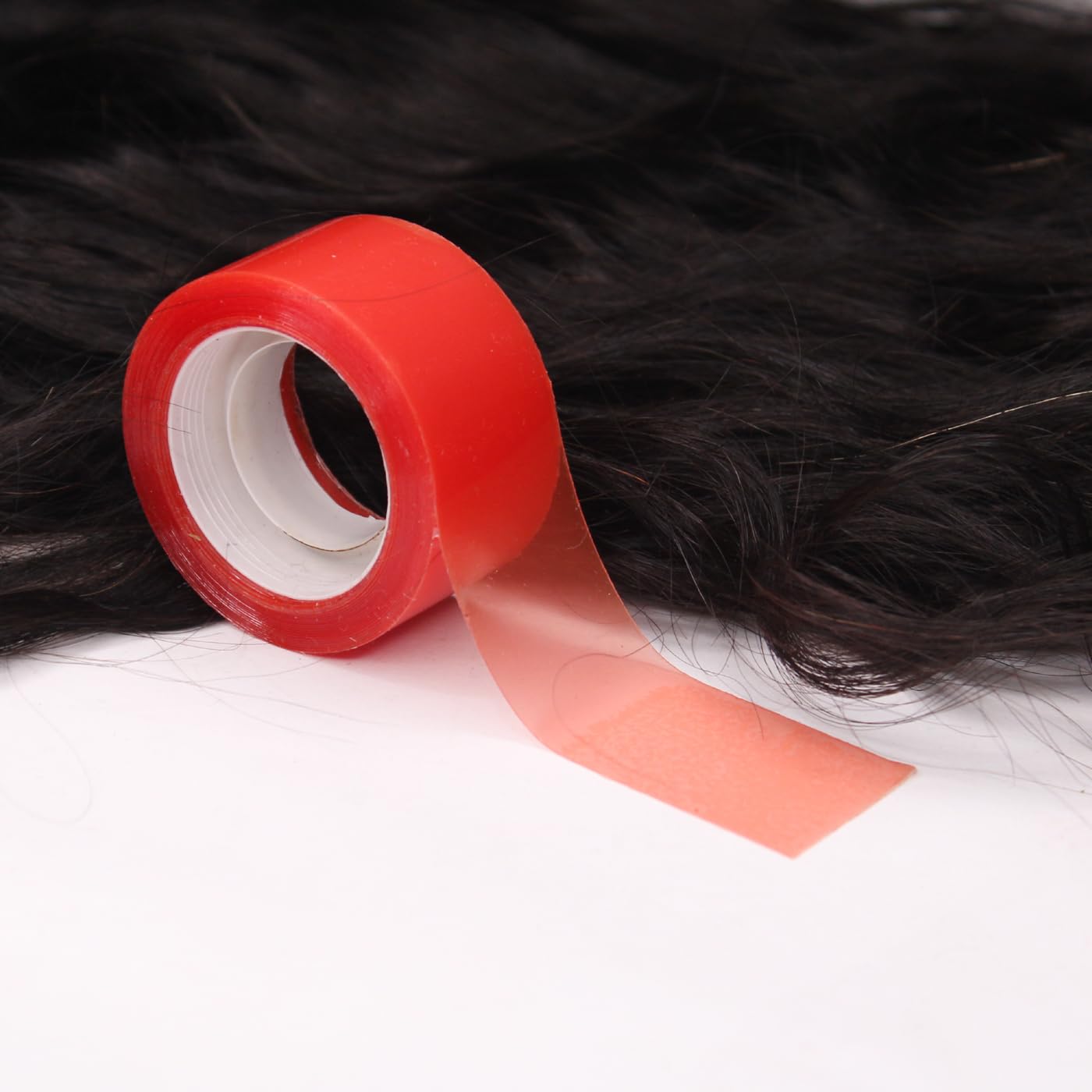 BOXO Transparent Double Sided Hair Wig Tape - Strong Hold for Hair Patch & Toupee - Red Color - Perfect for Daily Wear, Cosplay & Hair Replacement Solutions