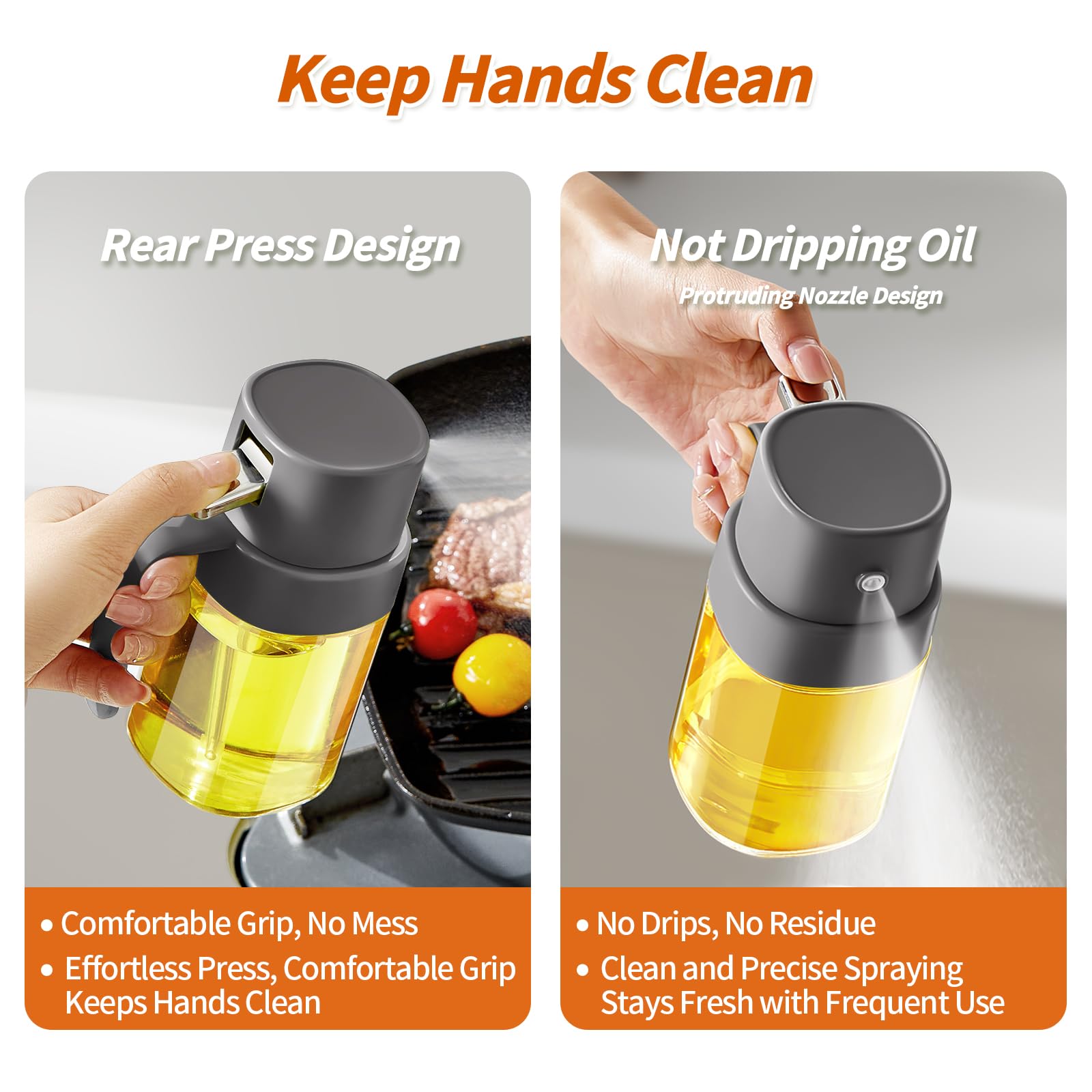 Premium YARRAMATE Oil Sprayer for Cooking - 6.8oz/200ml Food-Grade Olive Oil Spray Bottle for Kitchen, Air Fryer, BBQ & Camping | Portable Oil Mister for Healthy Cooking, Baking, Grilling & Outdoor Activities (Gray)