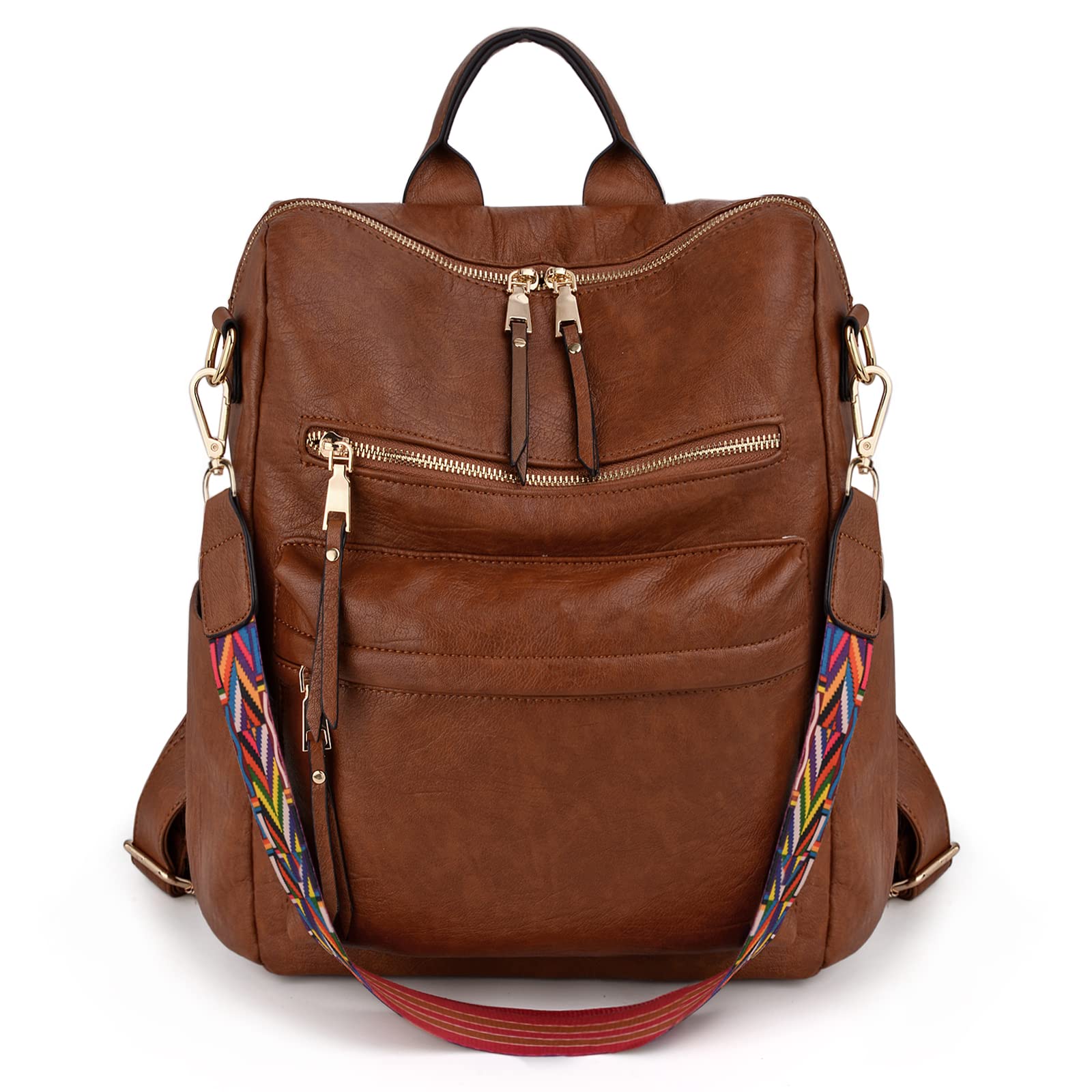 UTO Women's Vegan Leather Backpack Purse - Stylish Convertible Shoulder Bag with Detachable Colorful Strap for Travel, Work & Daily Use