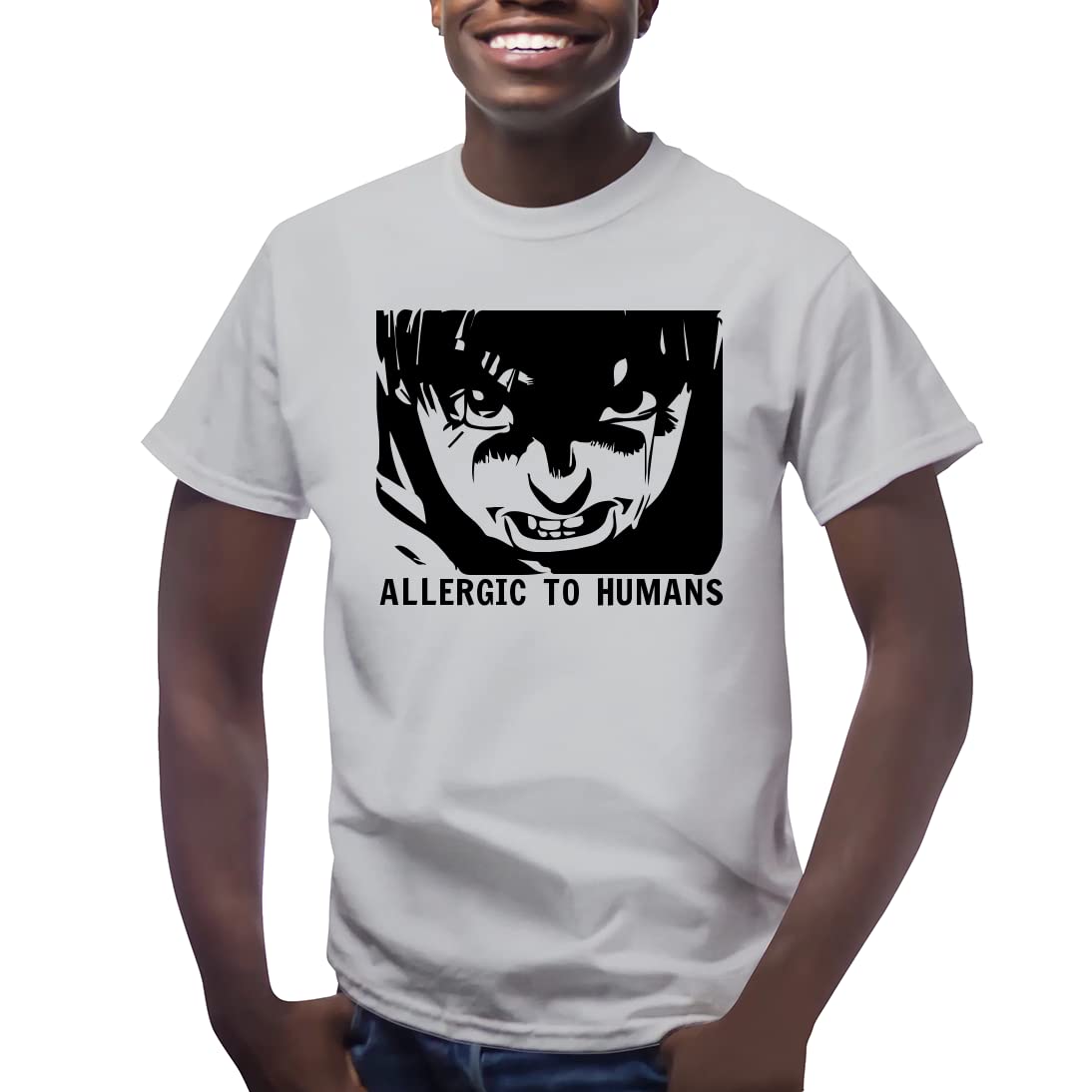 Allergic to Humans Anime Graphic Men's Short Sleeve T-Shirt - Funny Casual Cotton Tee for Anime Fans, Gaming, Cosplay & Everyday Wear
